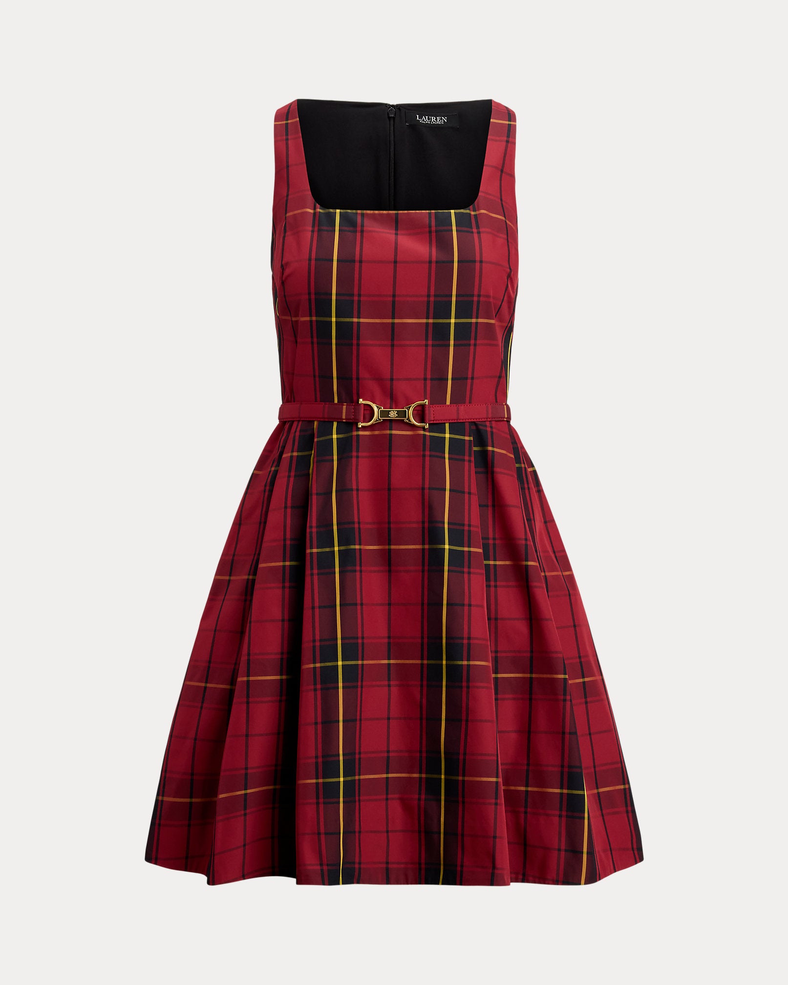 Ralph Lauren Plaid Belted Taffeta Cocktail Dress