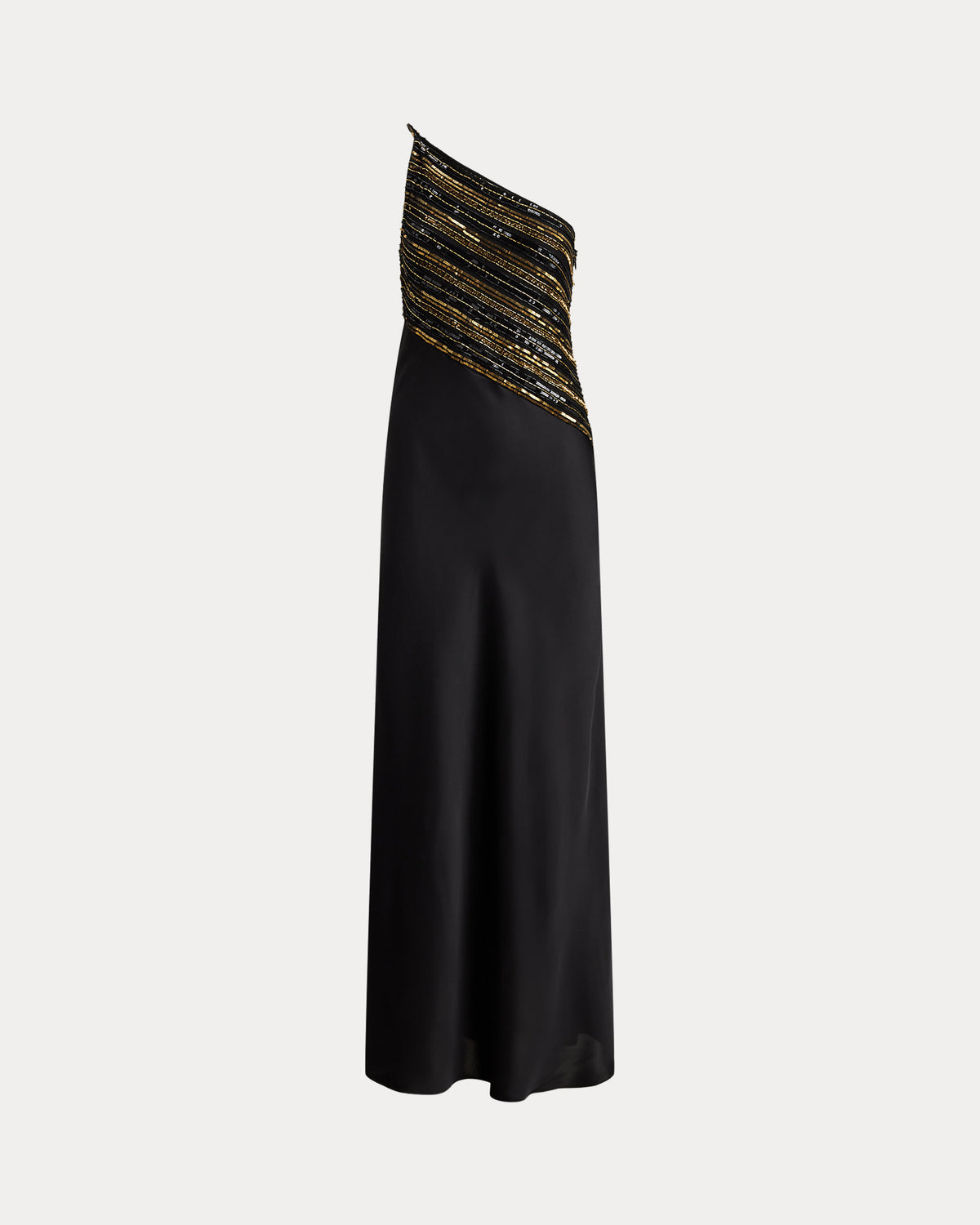 Ralph Lauren Beaded Mesh Satin OneShoulder Gown