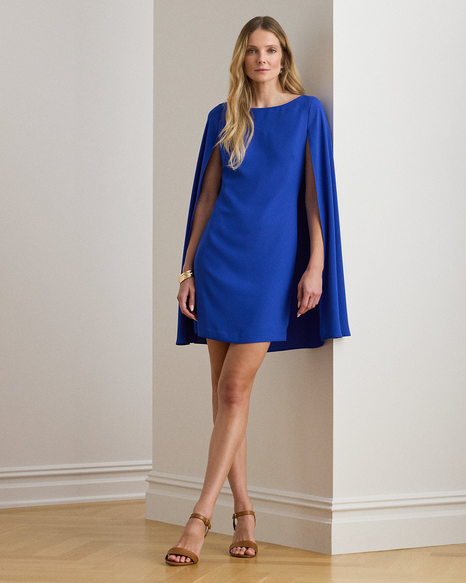 Ralph Lauren Cape Georgette Cocktail Dress