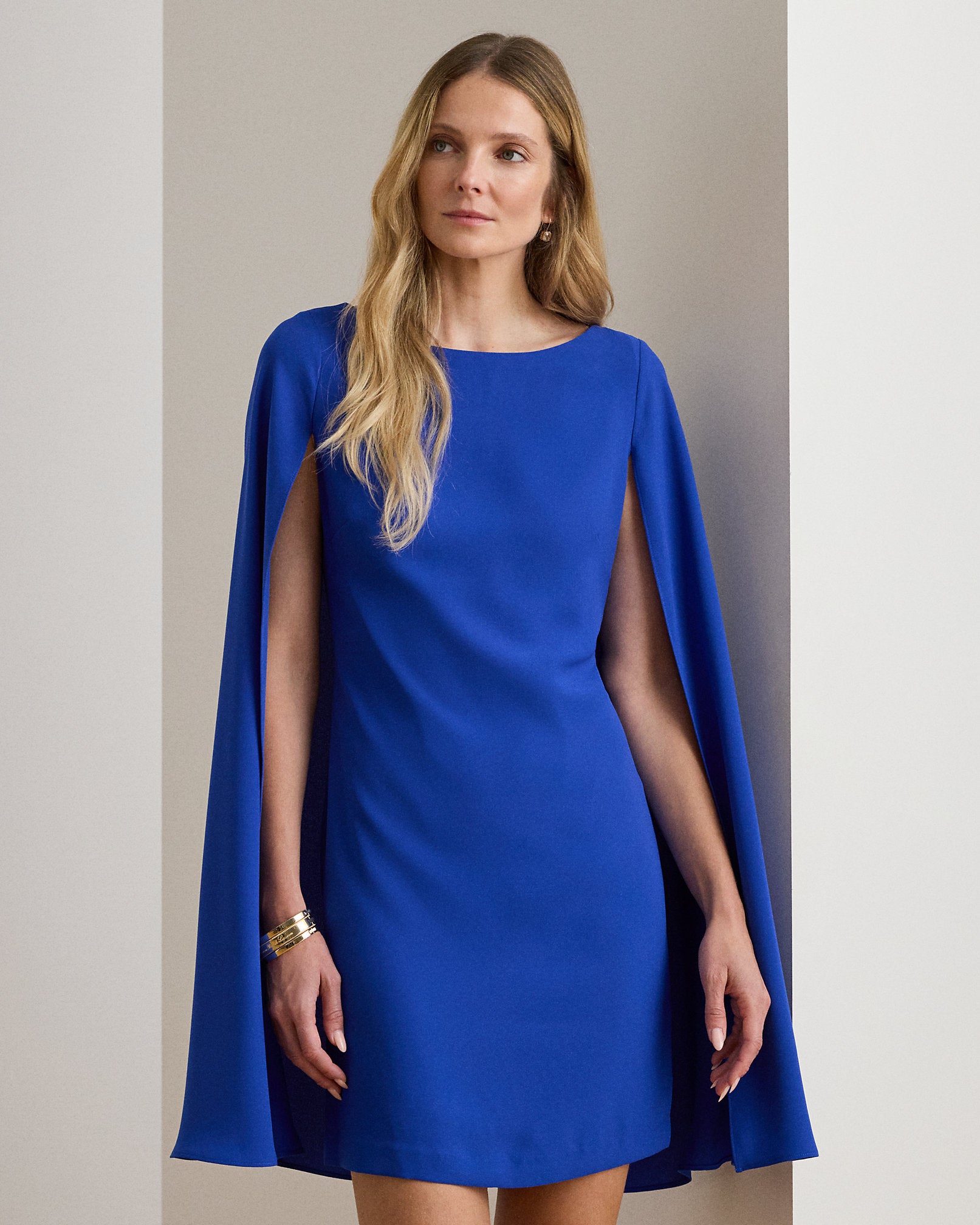 Ralph Lauren Cape Georgette Cocktail Dress