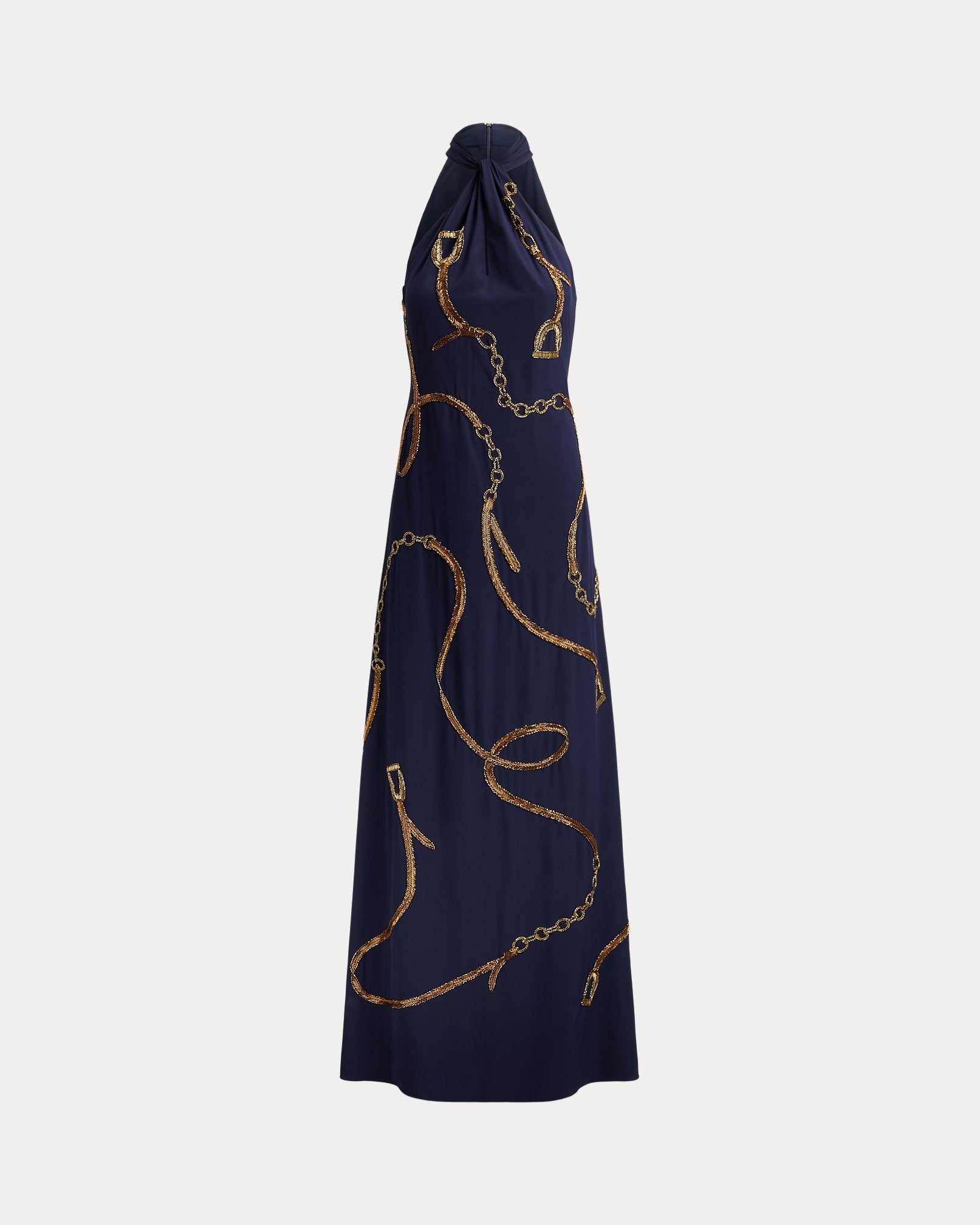 Ralph Lauren BeltingMotif Sequined Crepe Halter Gown