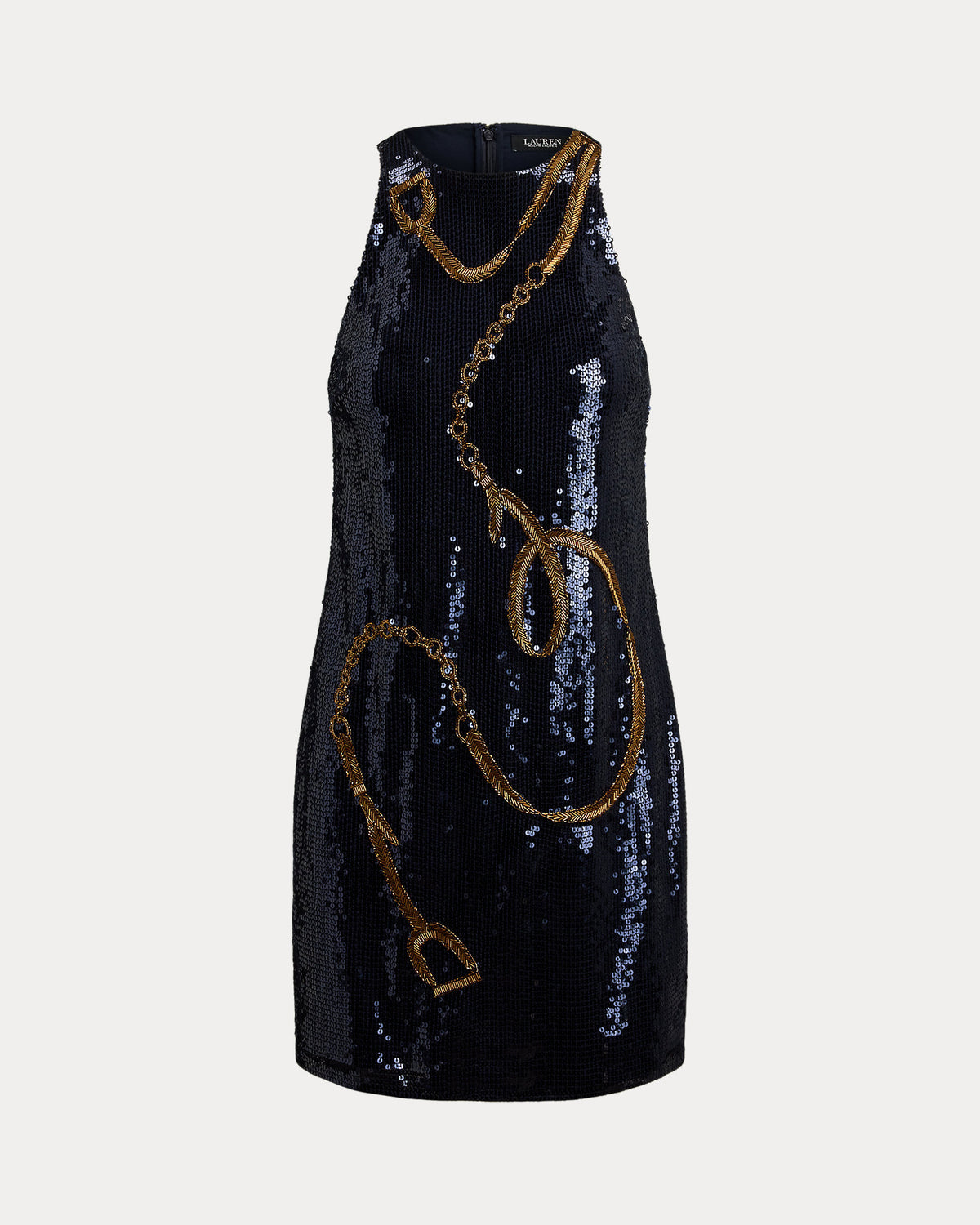 Ralph Lauren BeltingMotif Sequined Cocktail Dress