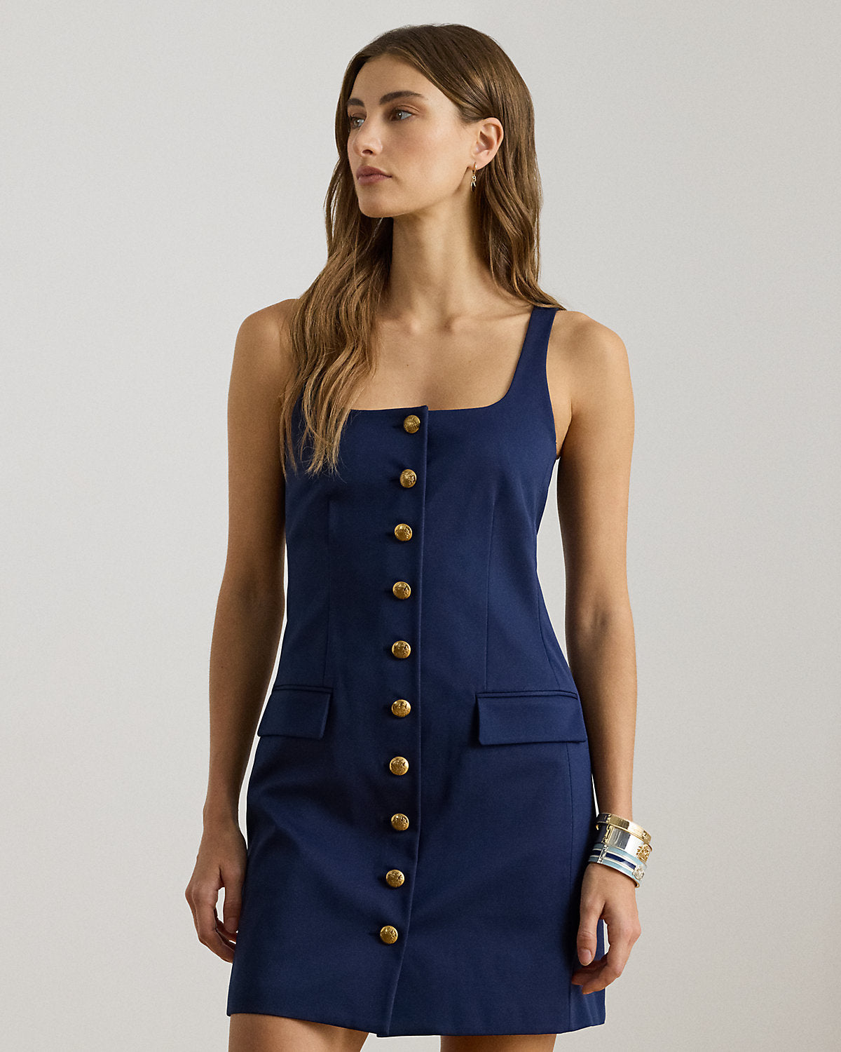 Ralph Lauren ButtonTrim Faille Cocktail Dress