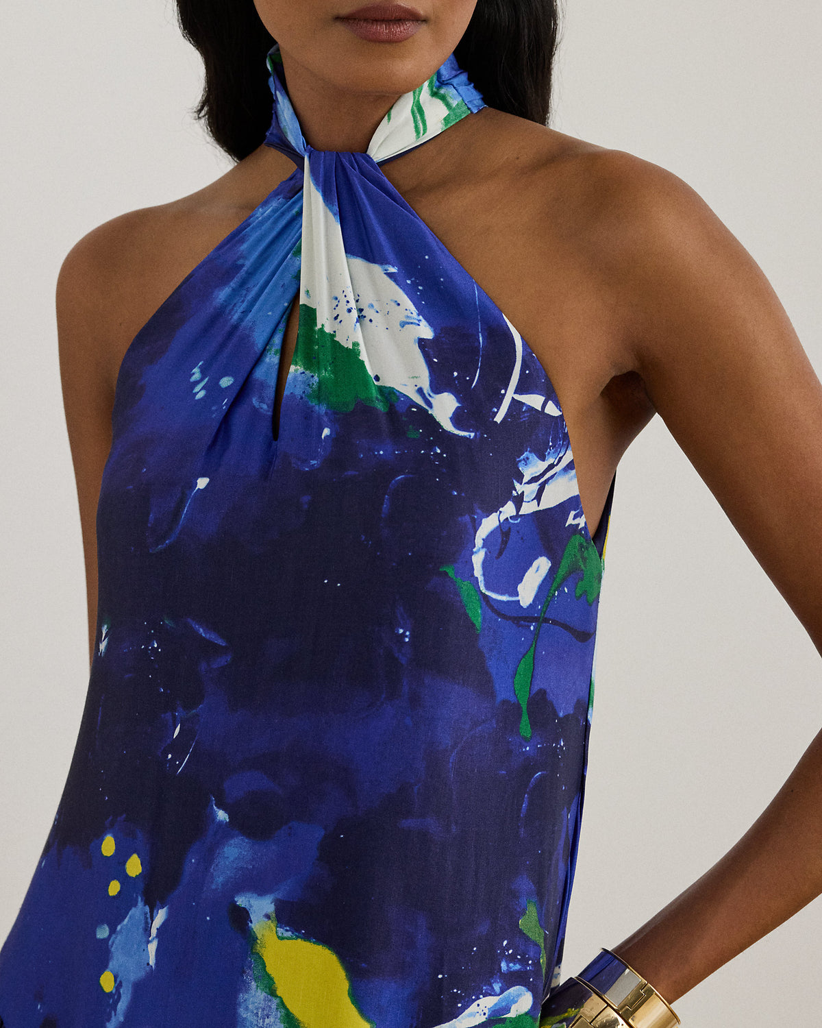 Ralph Lauren AbstractPrint Shantung Halter Gown
