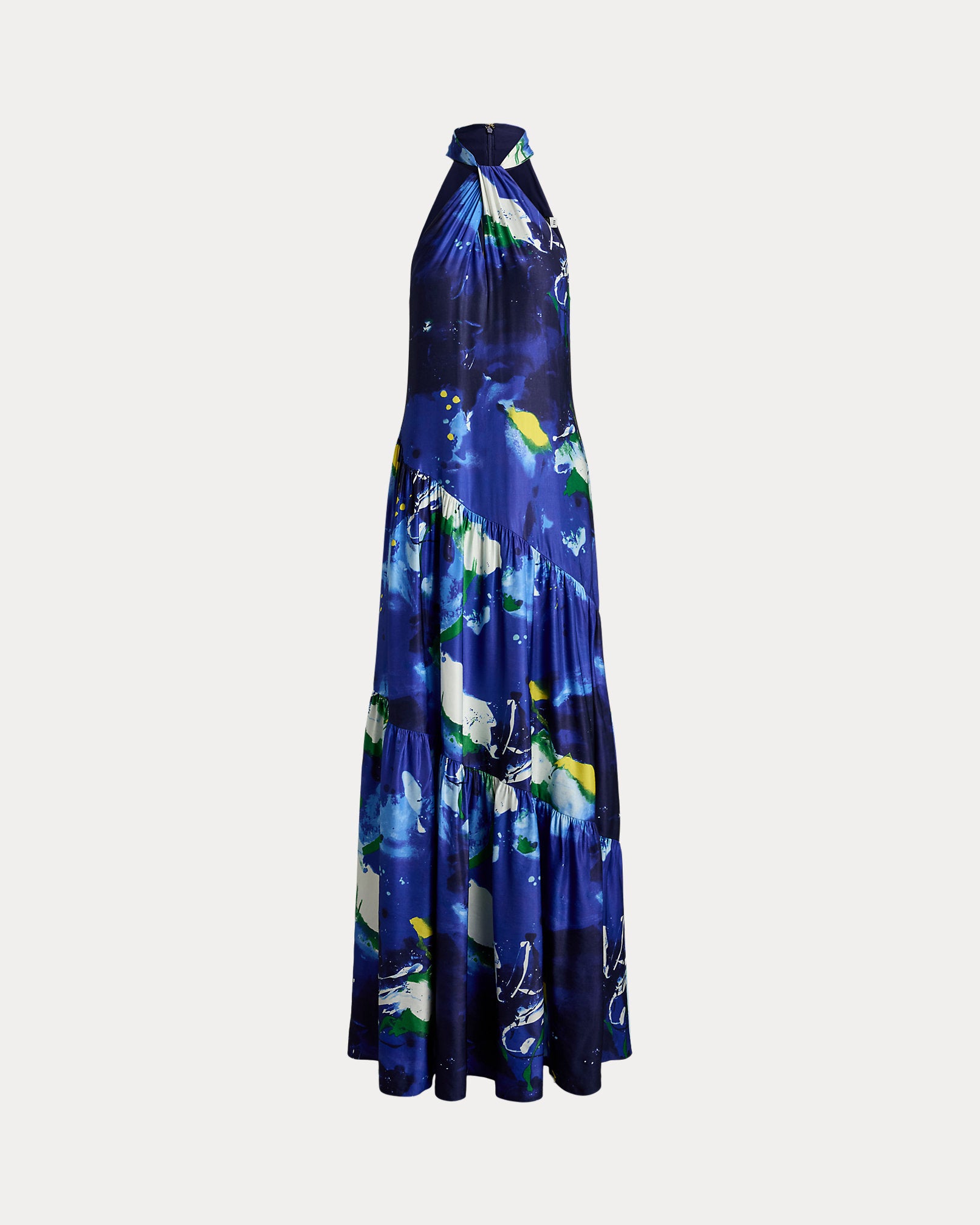 Ralph Lauren AbstractPrint Shantung Halter Gown