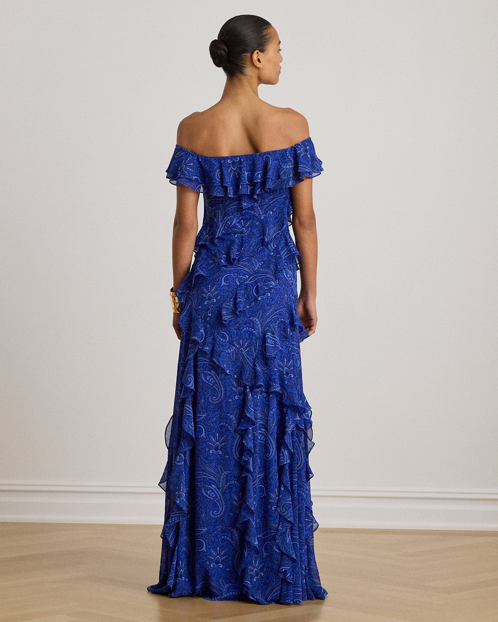 Ralph Lauren Print RuffleTrim OfftheShoulder Gown