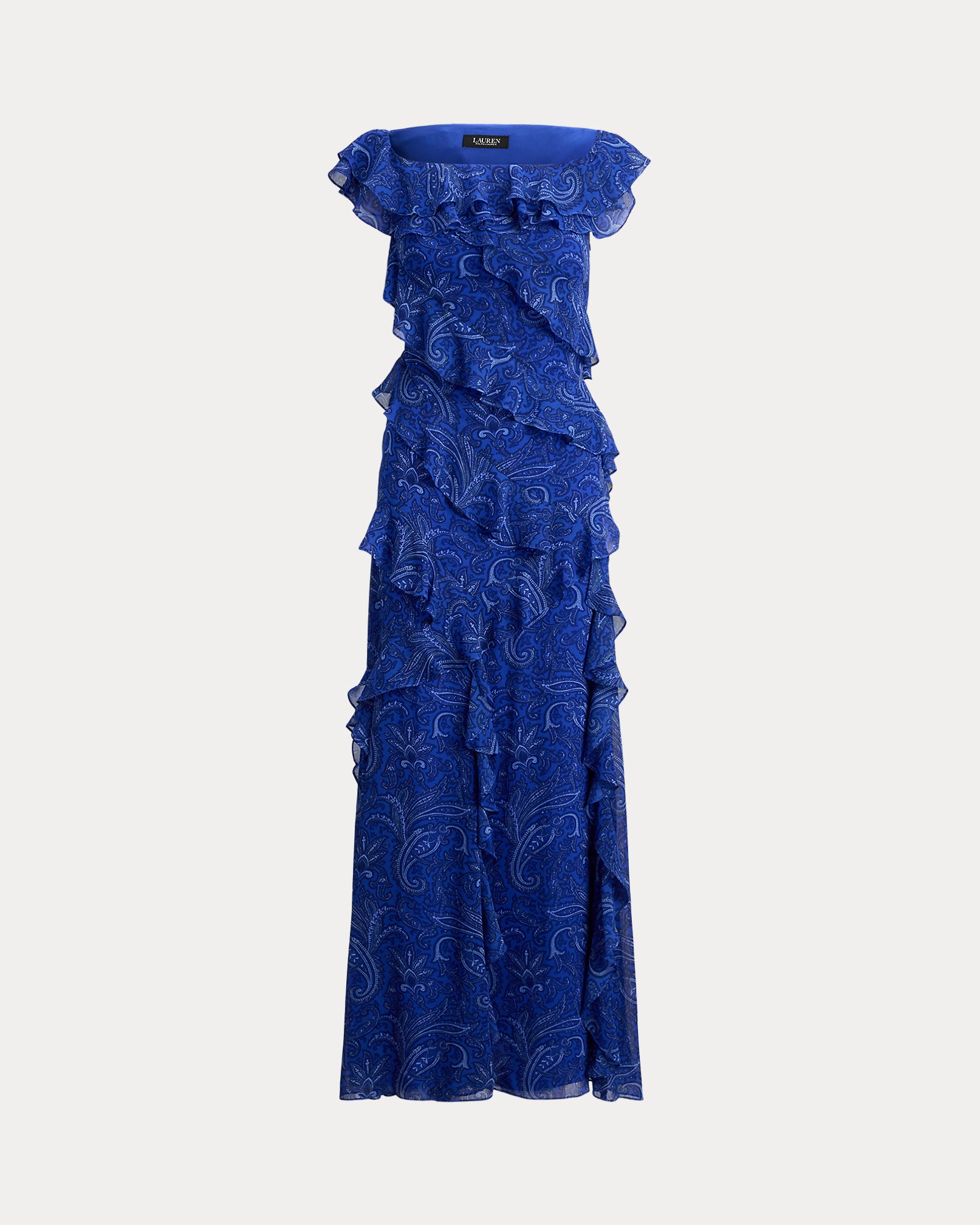 Ralph Lauren Print RuffleTrim OfftheShoulder Gown