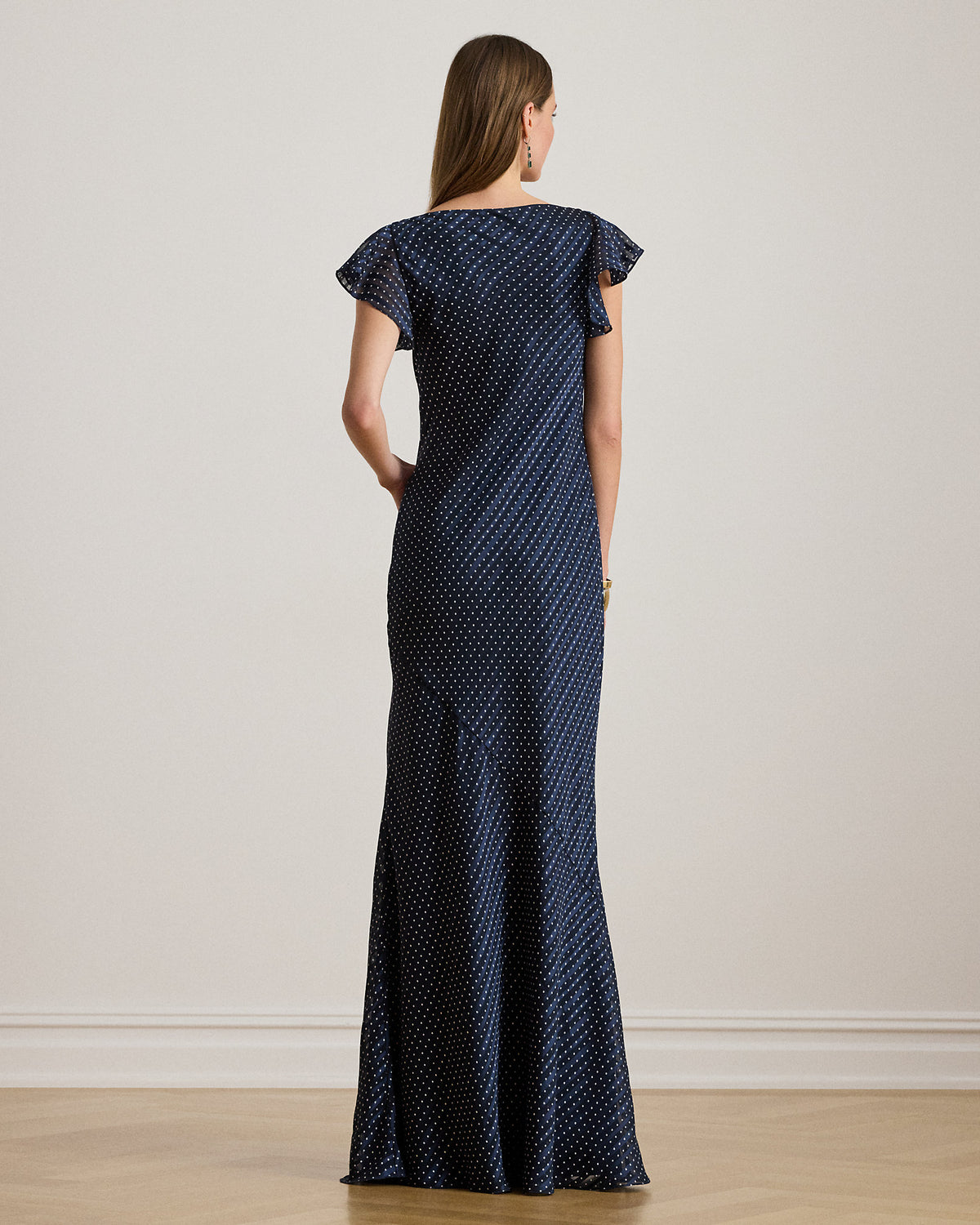 Ralph Lauren PolkaDot BurnOut Satin Cowlneck Gown