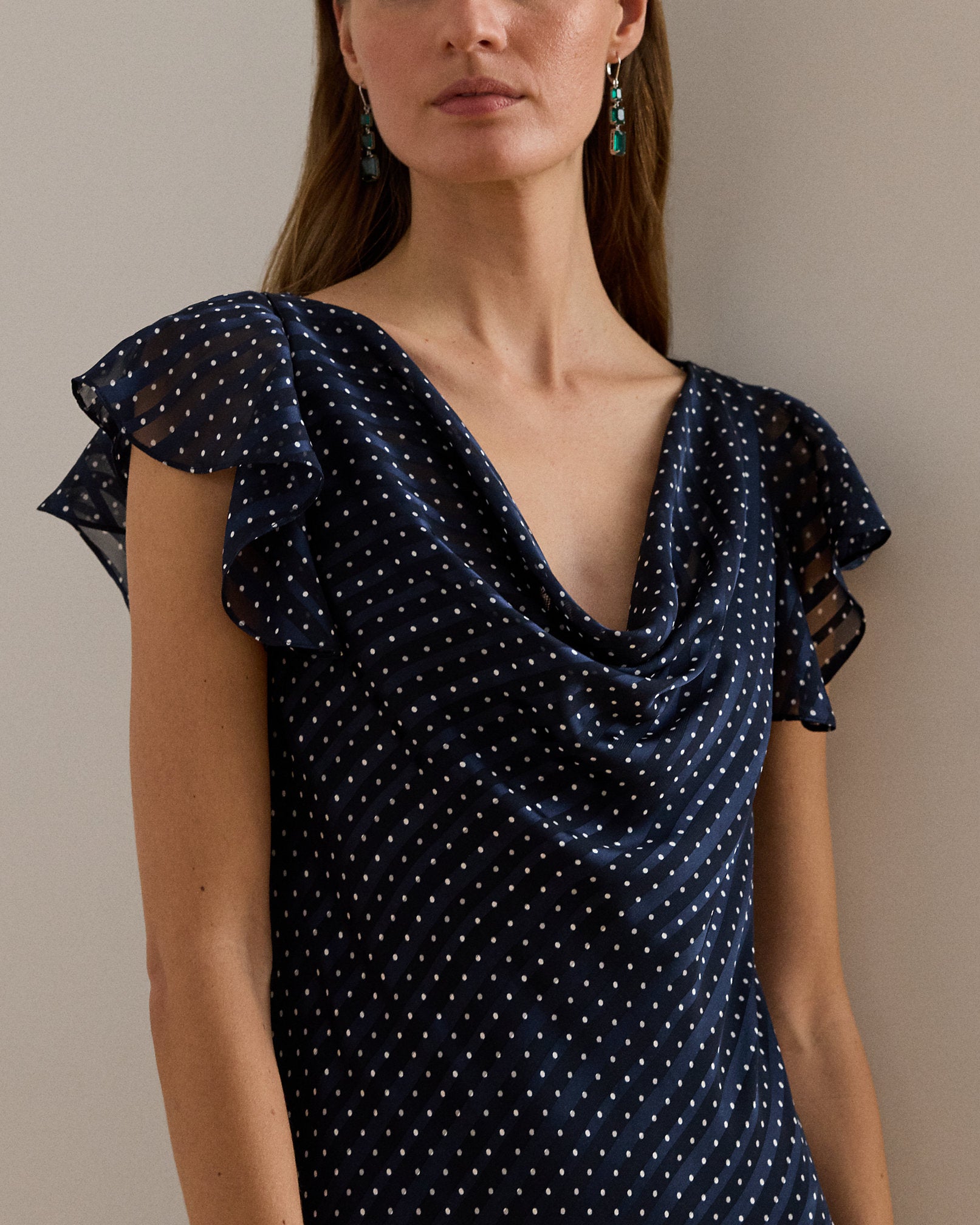 Ralph Lauren PolkaDot BurnOut Satin Cowlneck Gown