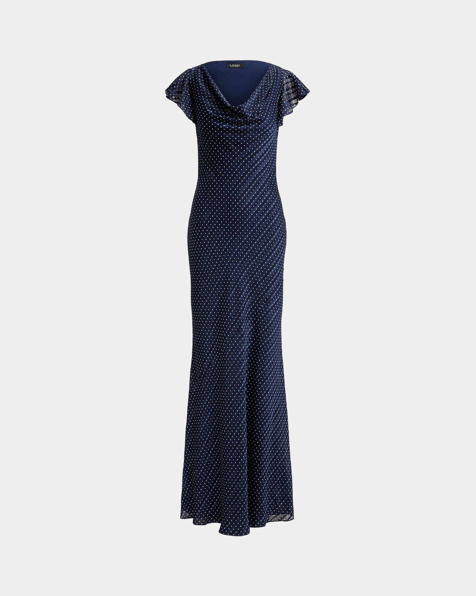 Ralph Lauren PolkaDot BurnOut Satin Cowlneck Gown