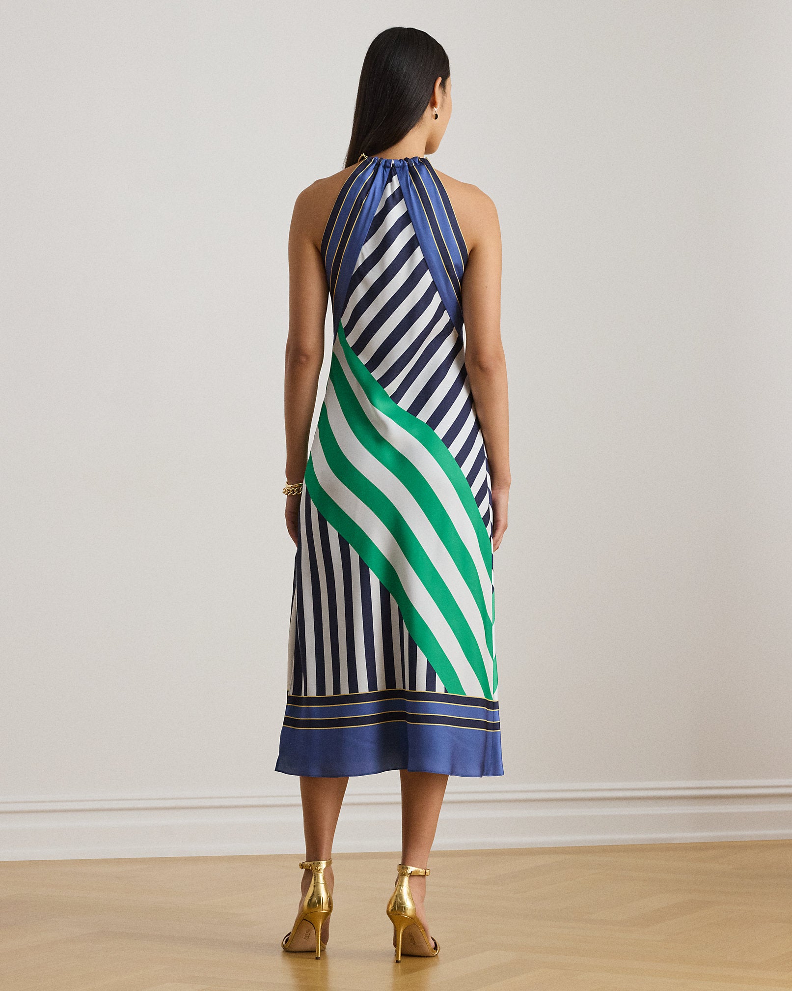 Ralph Lauren Striped Twill Halter Cocktail Dress