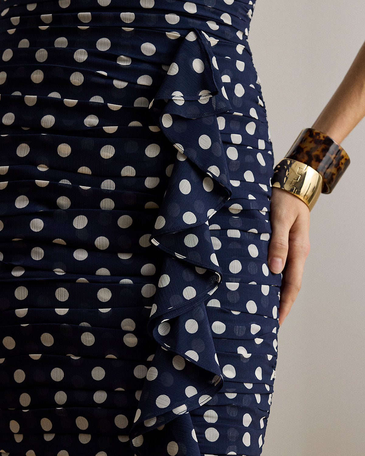 Ralph Lauren PolkaDot Ruched Cocktail Dress