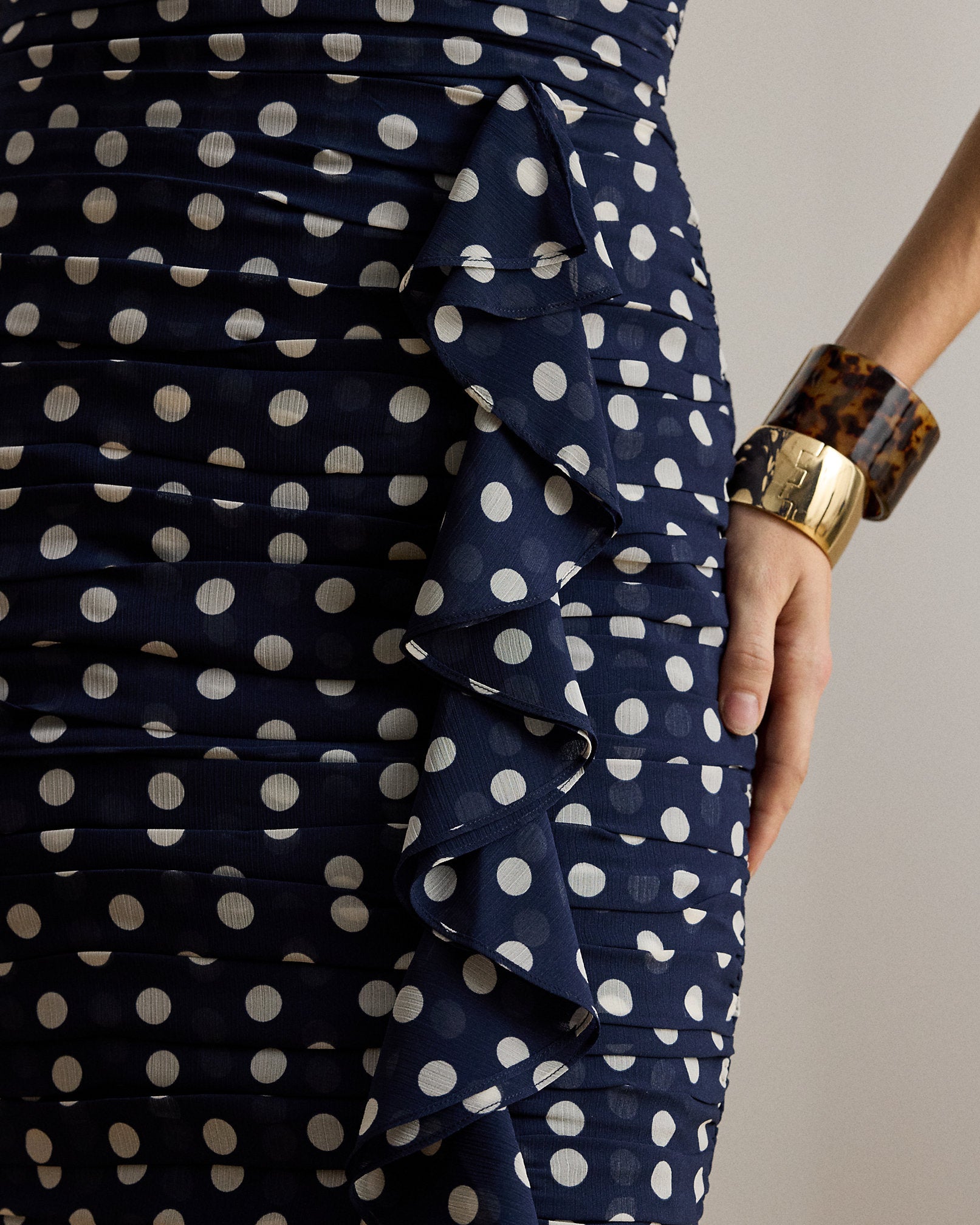 Ralph Lauren PolkaDot Ruched Cocktail Dress