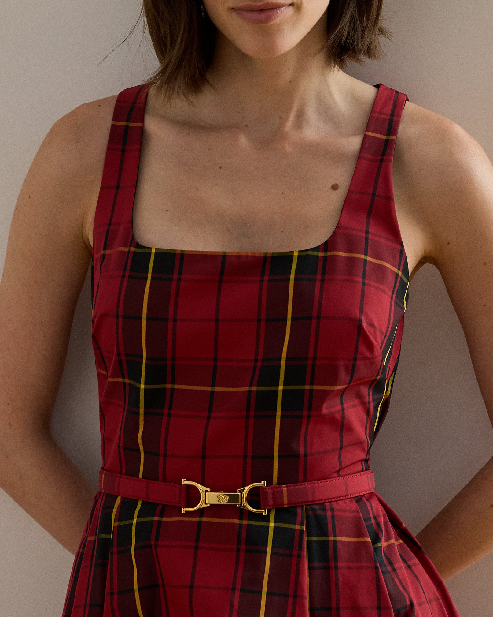 Ralph Lauren Plaid Belted Taffeta Cocktail Dress