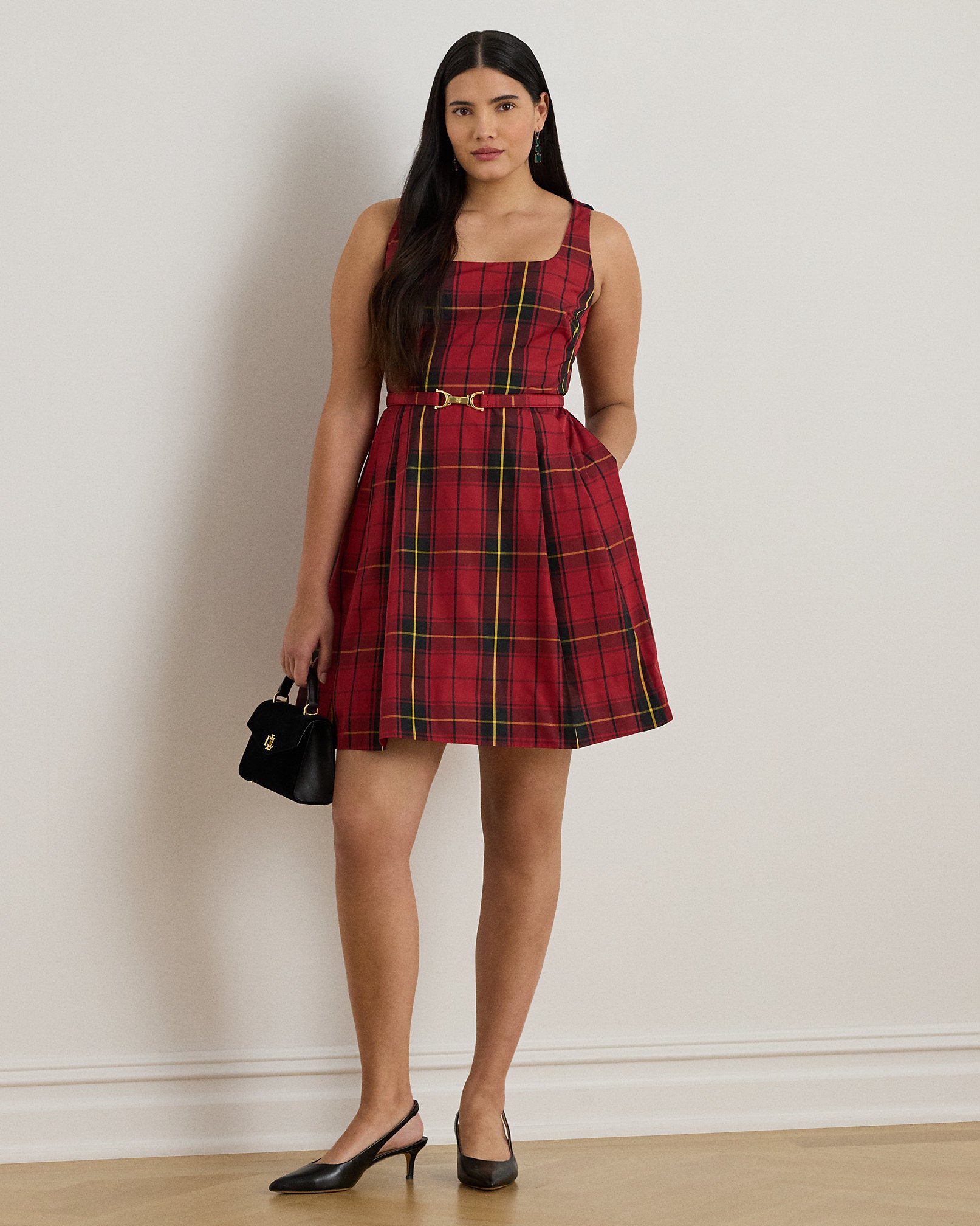 Ralph Lauren Plaid Belted Taffeta Cocktail Dress