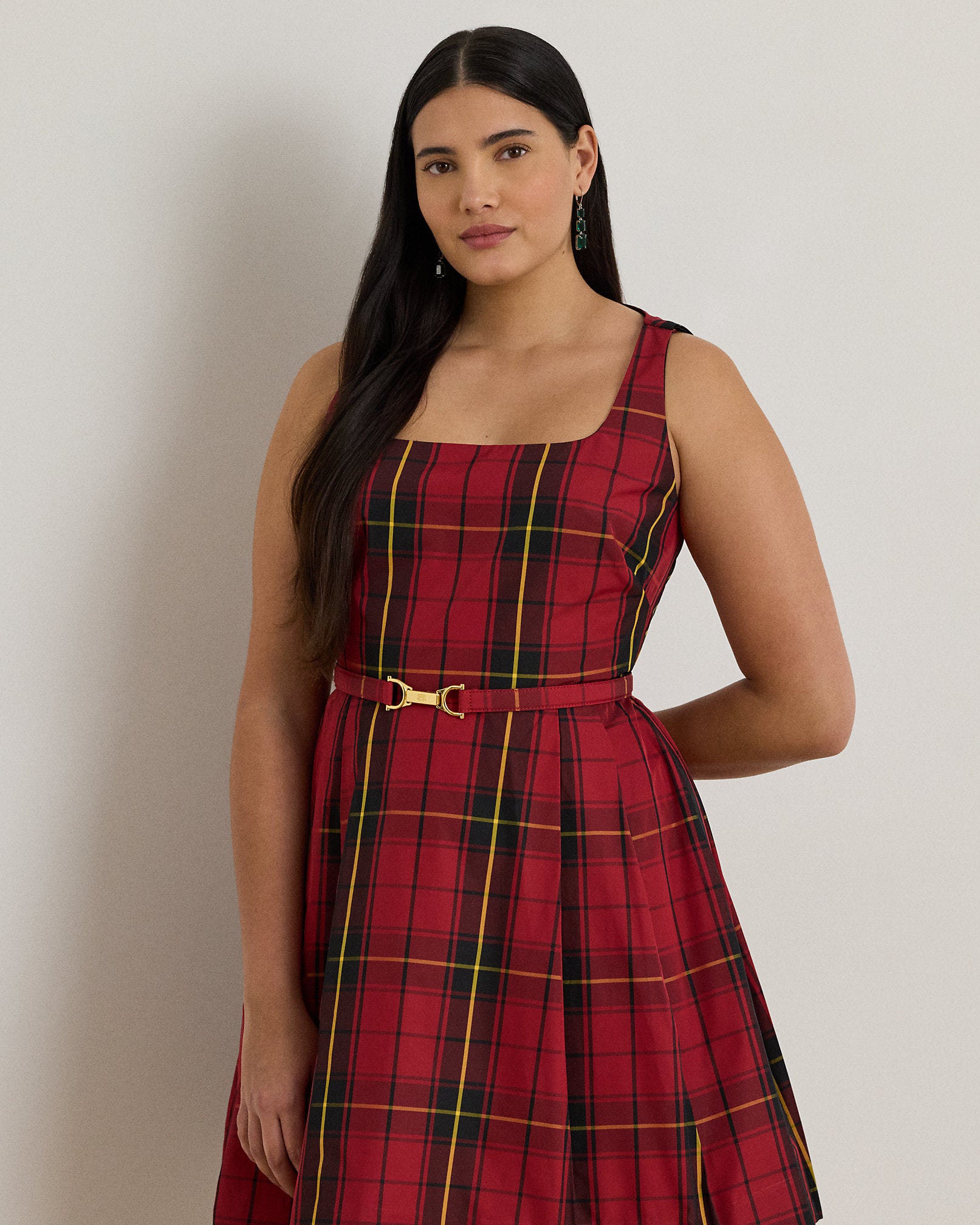 Ralph Lauren Plaid Belted Taffeta Cocktail Dress