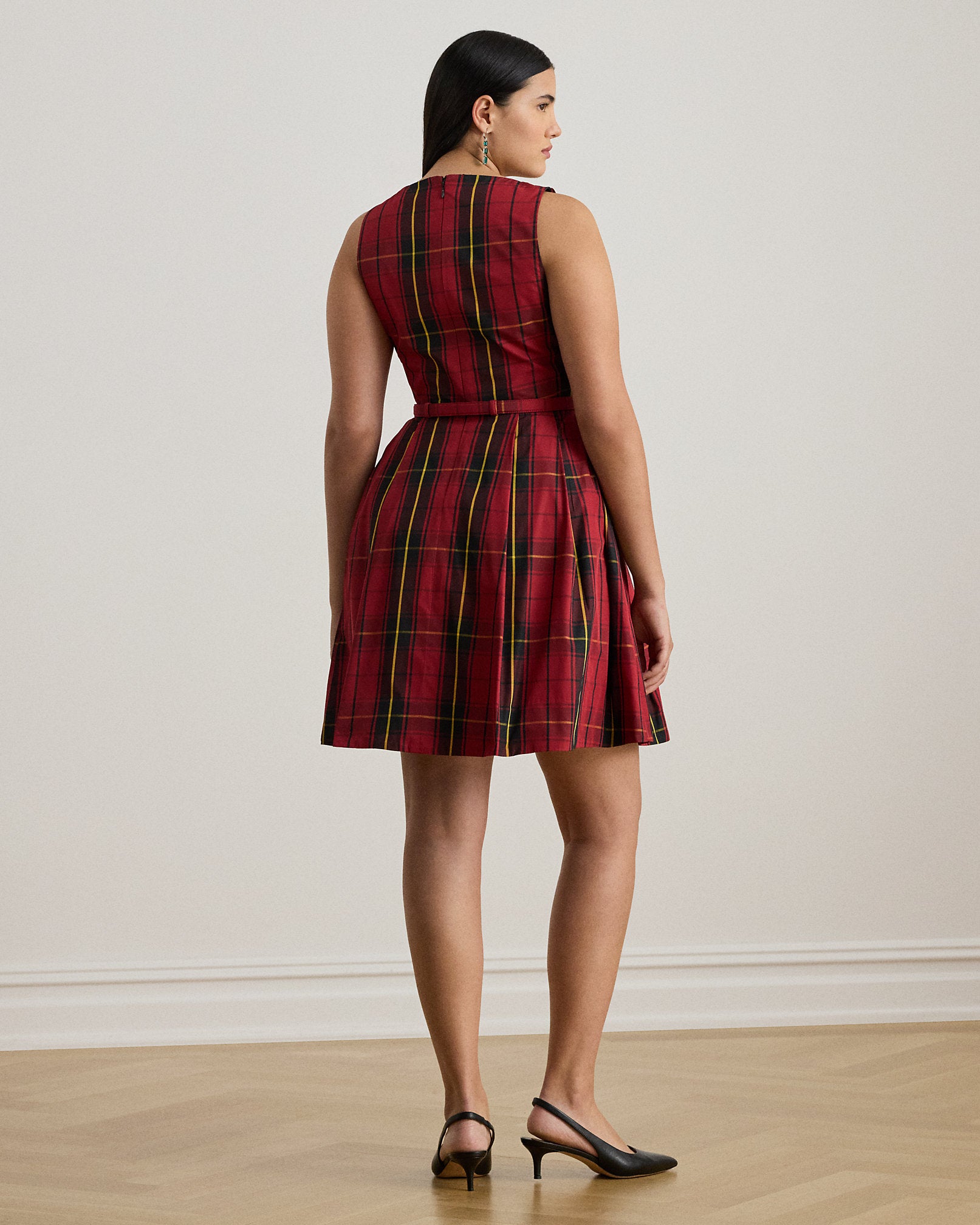 Ralph Lauren Plaid Belted Taffeta Cocktail Dress