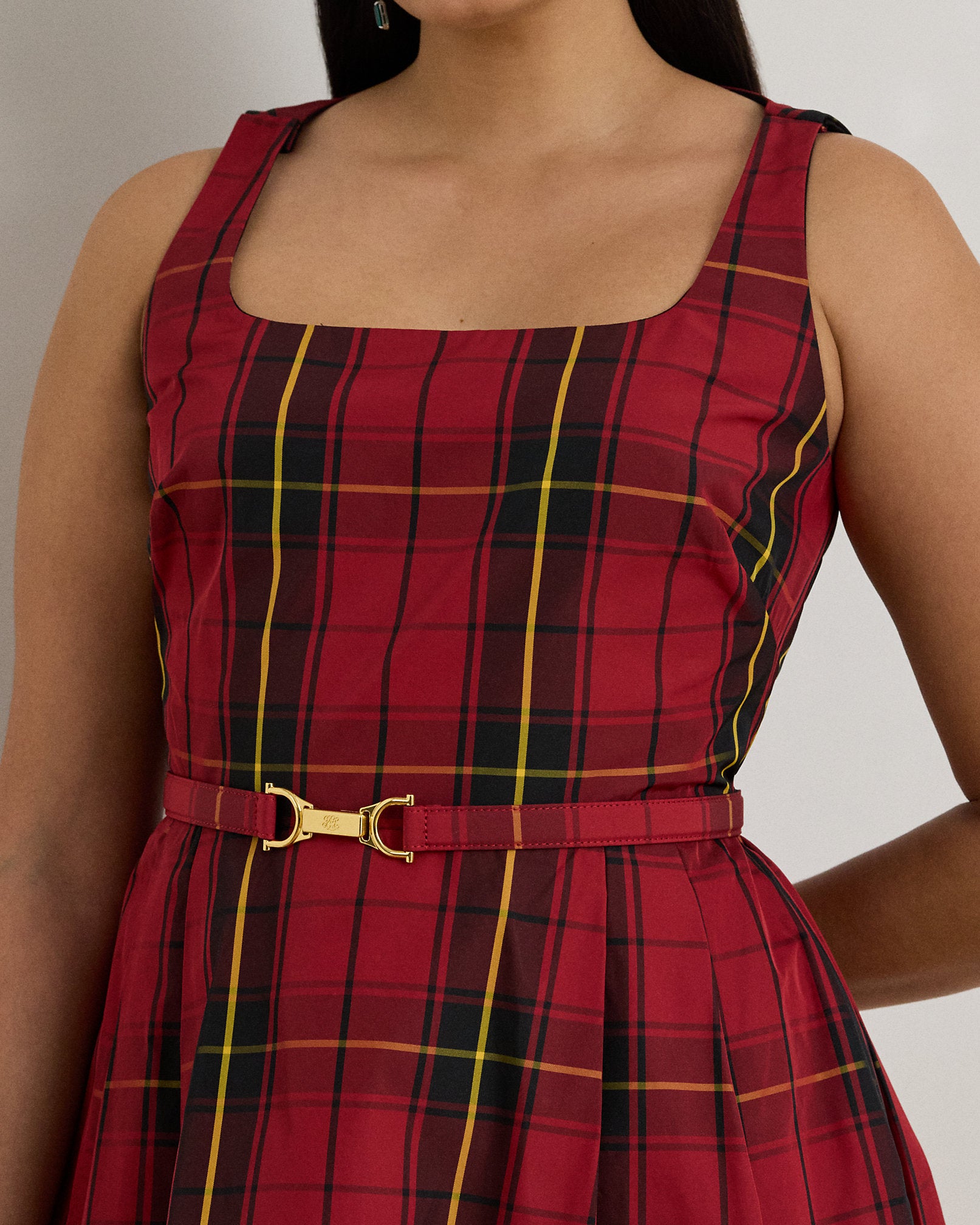 Ralph Lauren Plaid Belted Taffeta Cocktail Dress