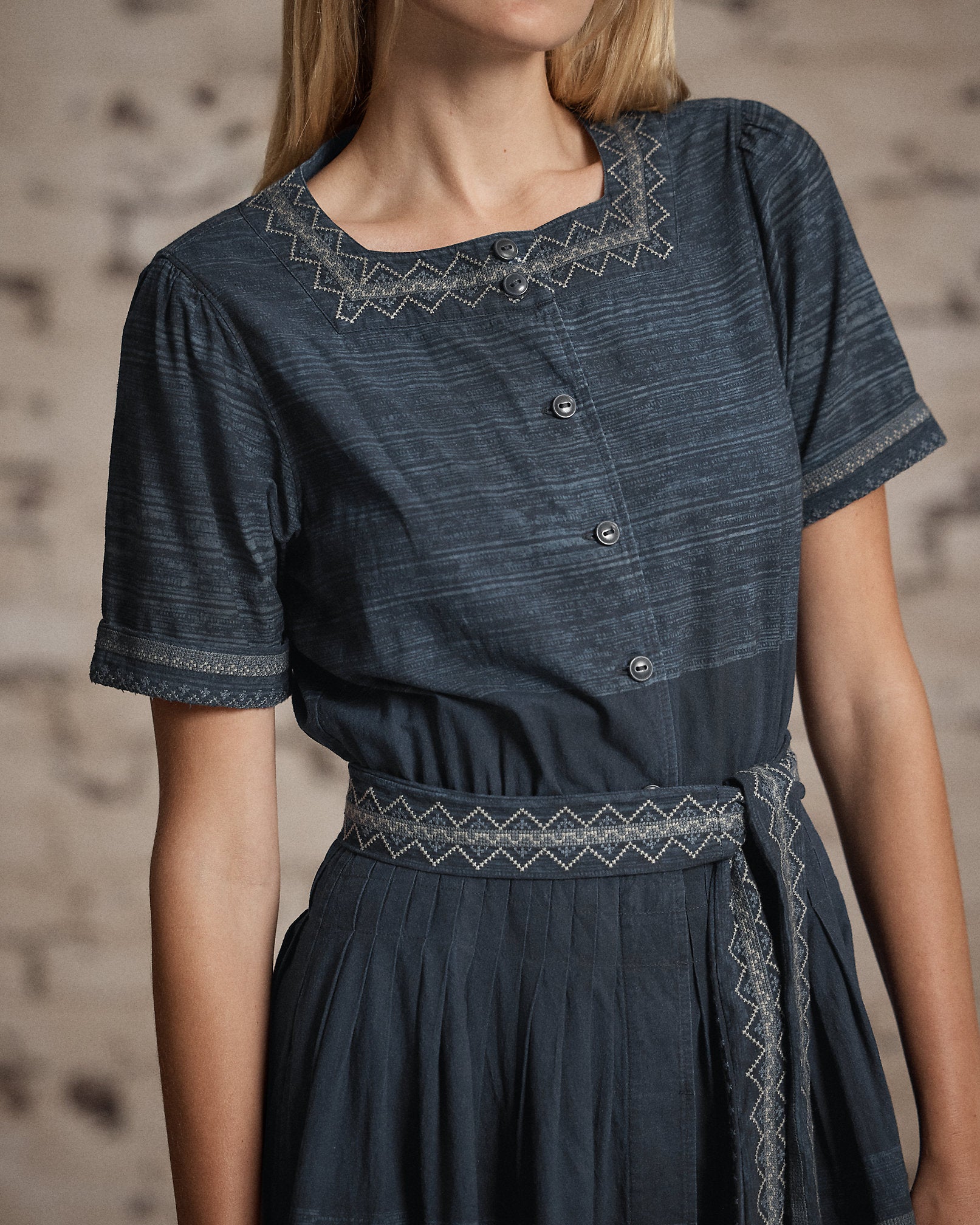 Ralph Lauren Embroidered Indigo Cotton Dress