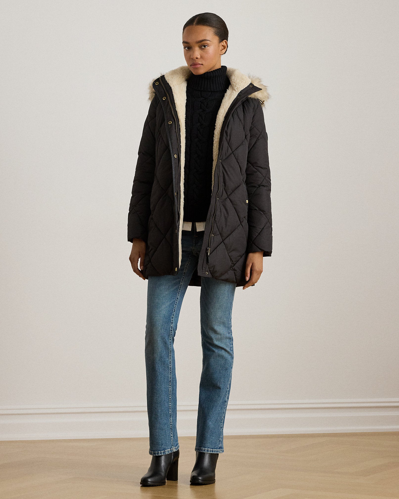 Ralph Lauren FauxFurTrim Hooded Quilted Coat