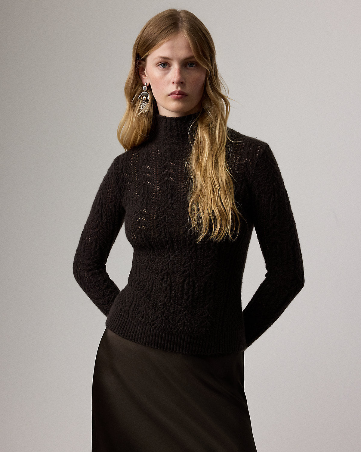 Ralph Lauren Cashmere Pointelle Funnelneck Sweater
