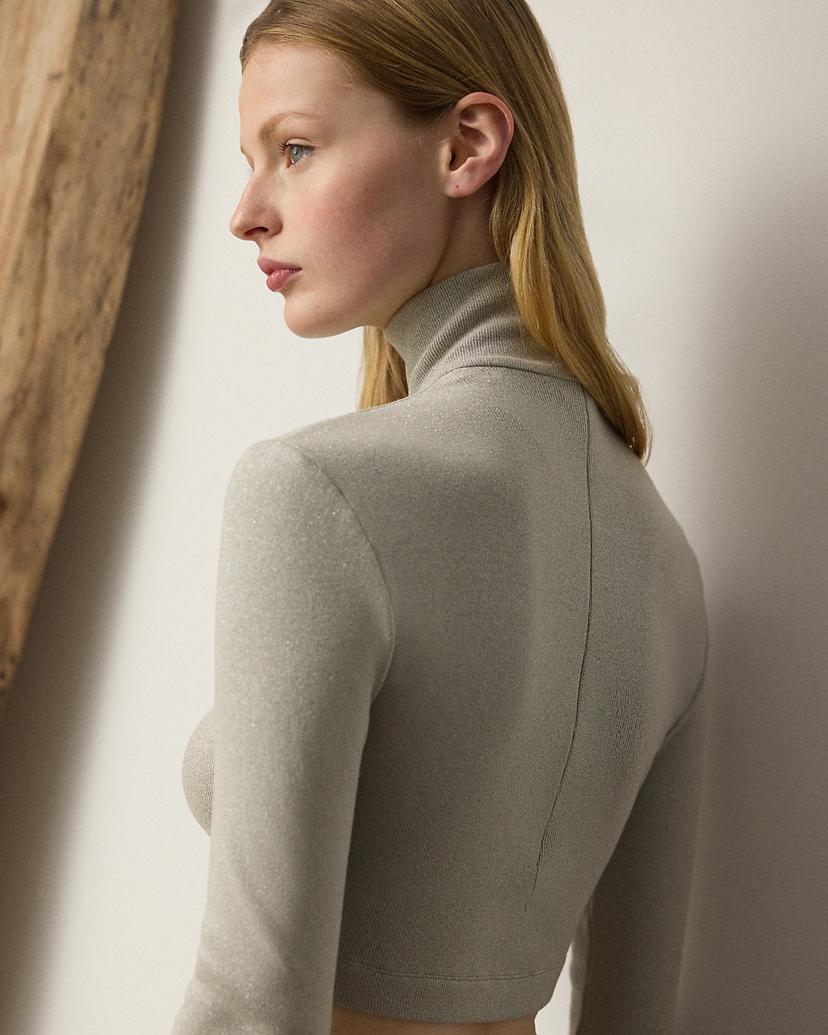 Ralph Lauren Metallic Jersey Mockneck Cropped Top
