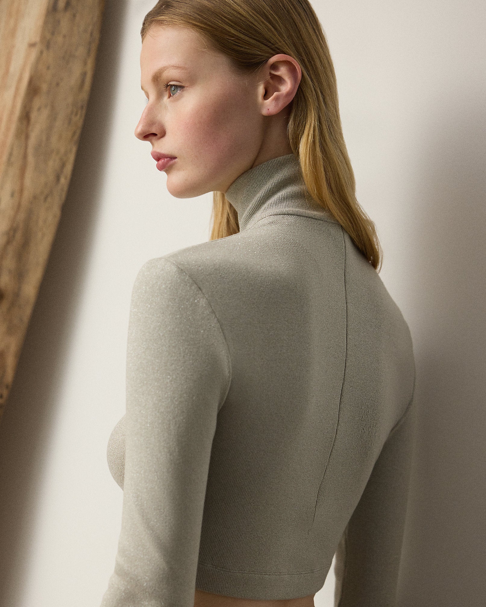 Ralph Lauren Metallic Jersey Mockneck Cropped Top