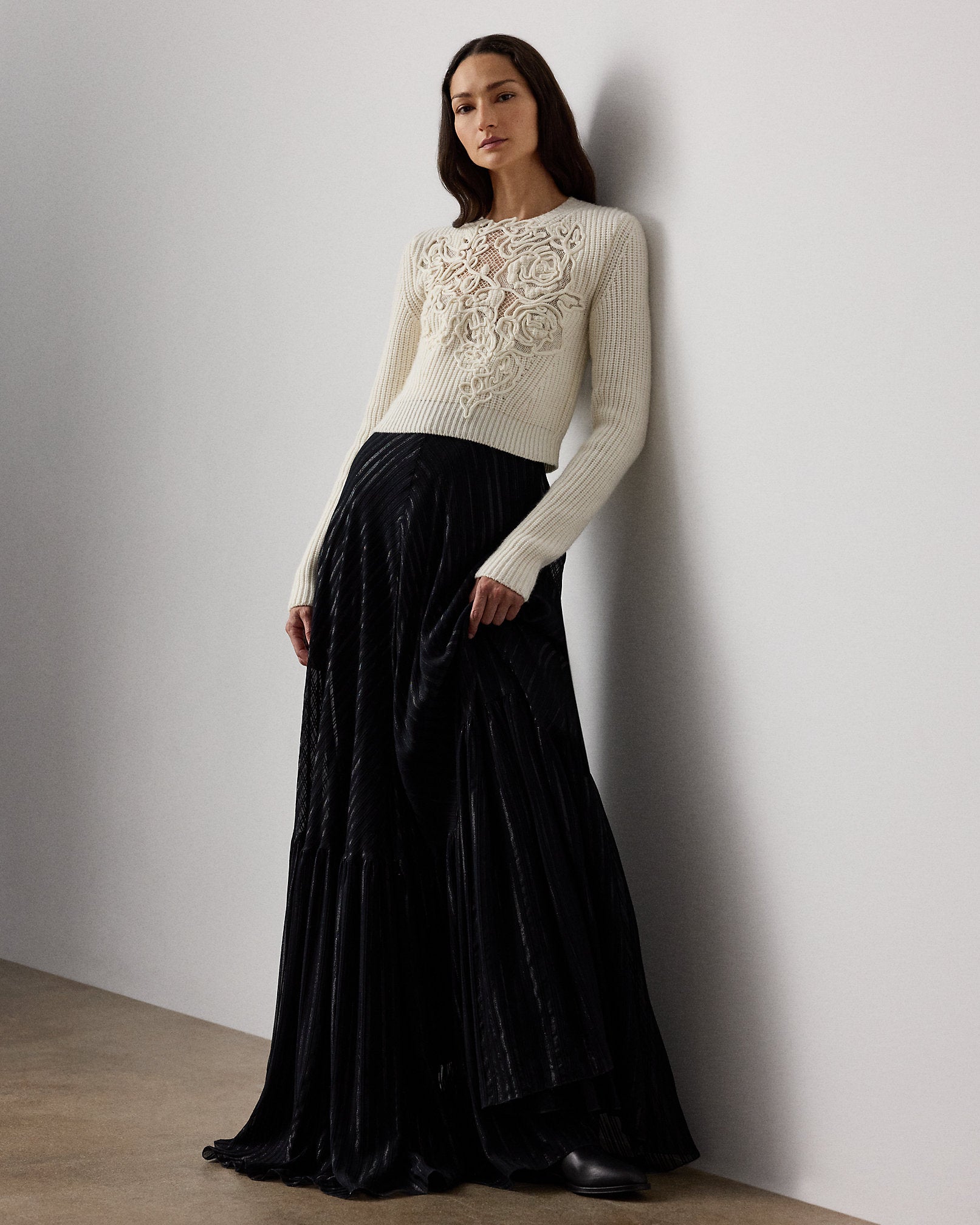 Ralph Lauren Embroidered Cashmere Cropped Sweater