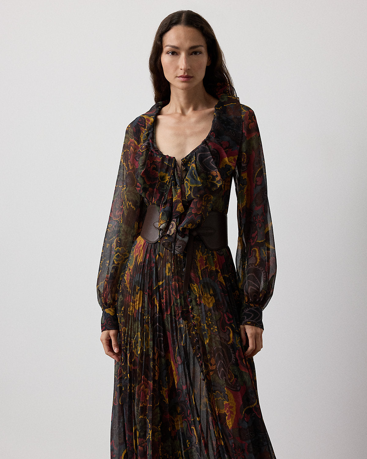 Ralph Lauren Catia Paisley Pleated Chiffon Day Dress