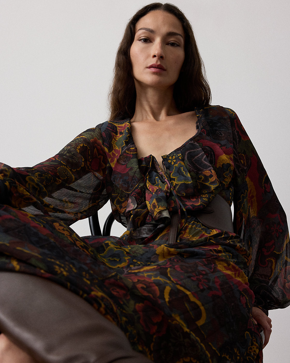 Ralph Lauren Catia Paisley Pleated Chiffon Day Dress