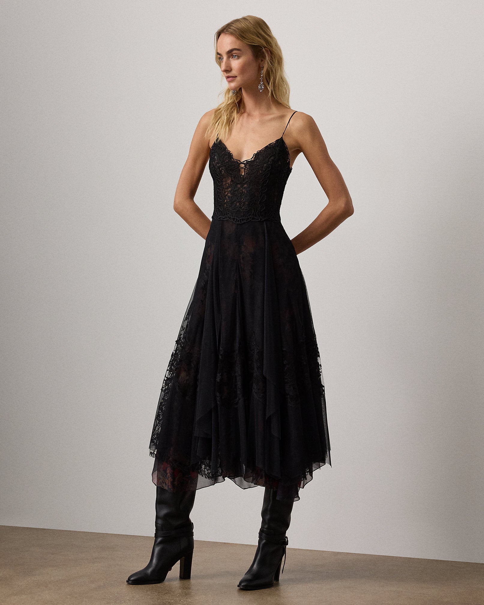 Ralph Lauren Quinn Embroidered Tulle Cocktail Dress