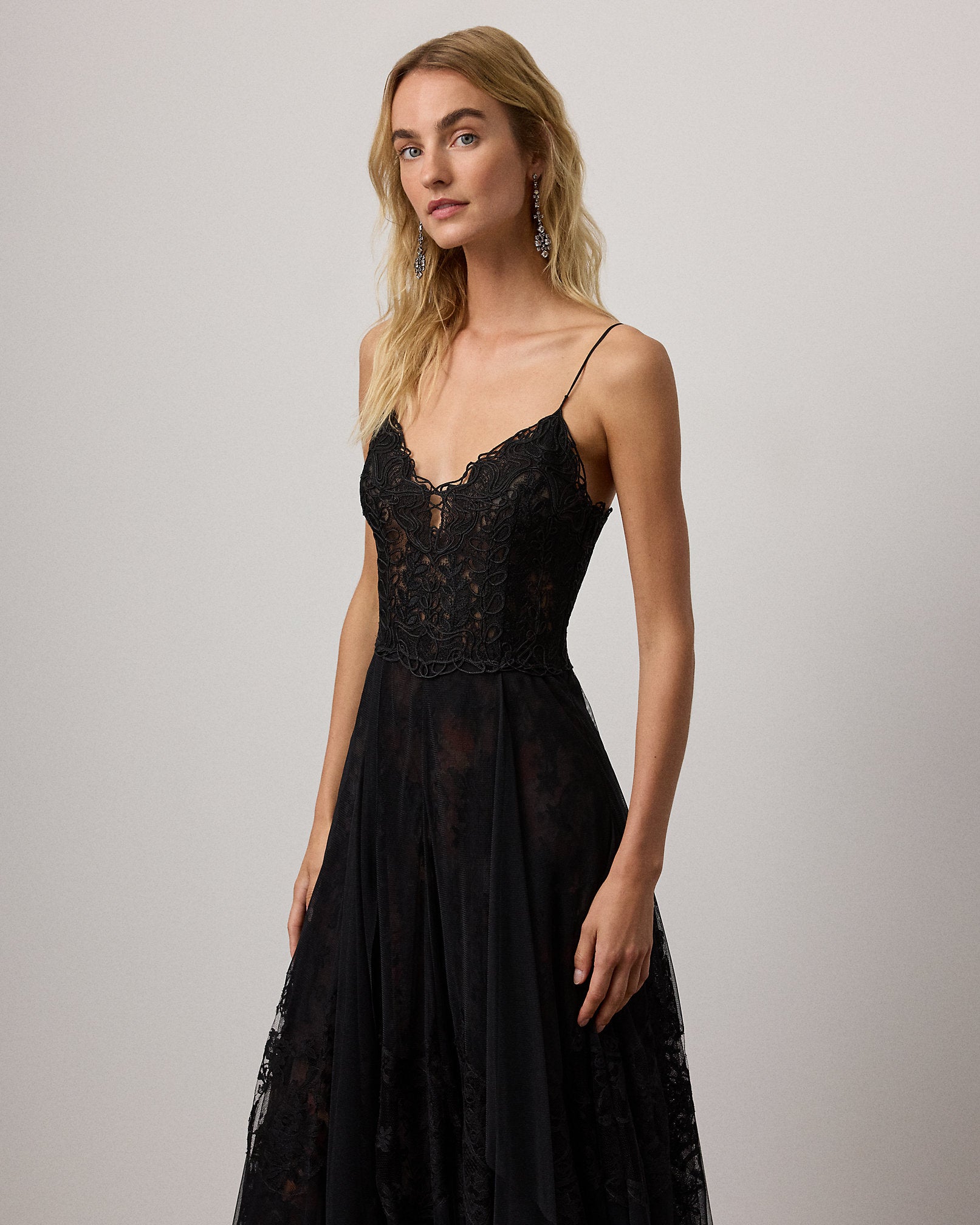 Ralph Lauren Quinn Embroidered Tulle Cocktail Dress