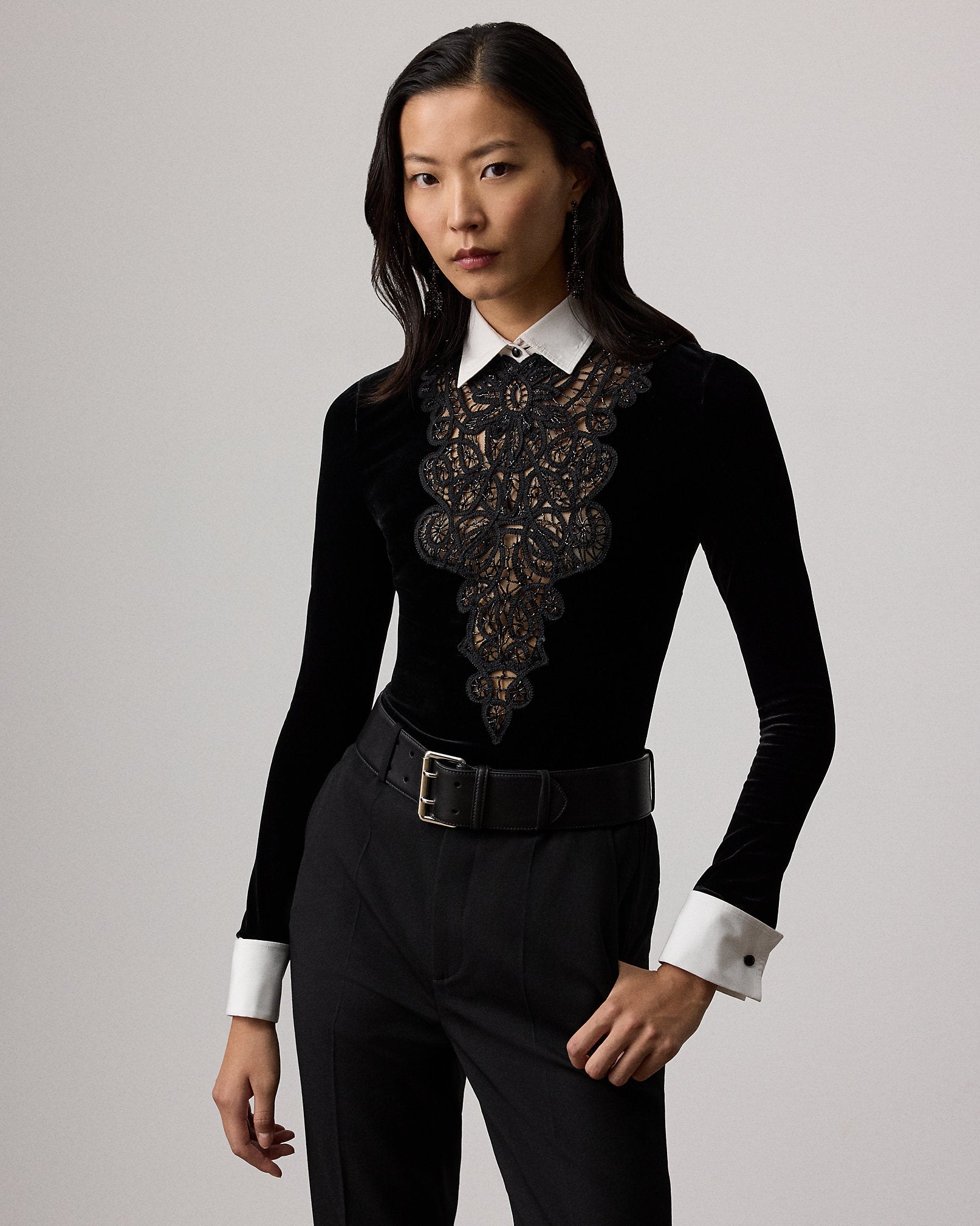 Ralph Lauren Missy Embellished Velvet Shirt