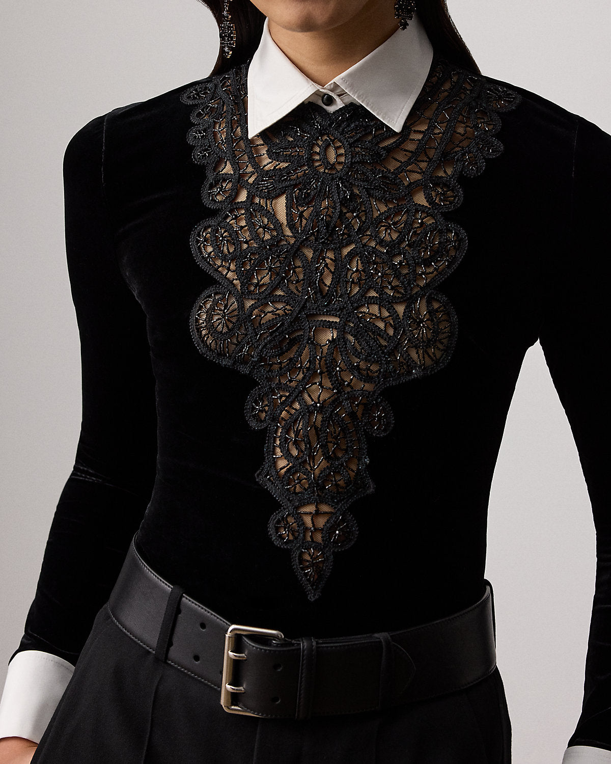 Ralph Lauren Missy Embellished Velvet Shirt