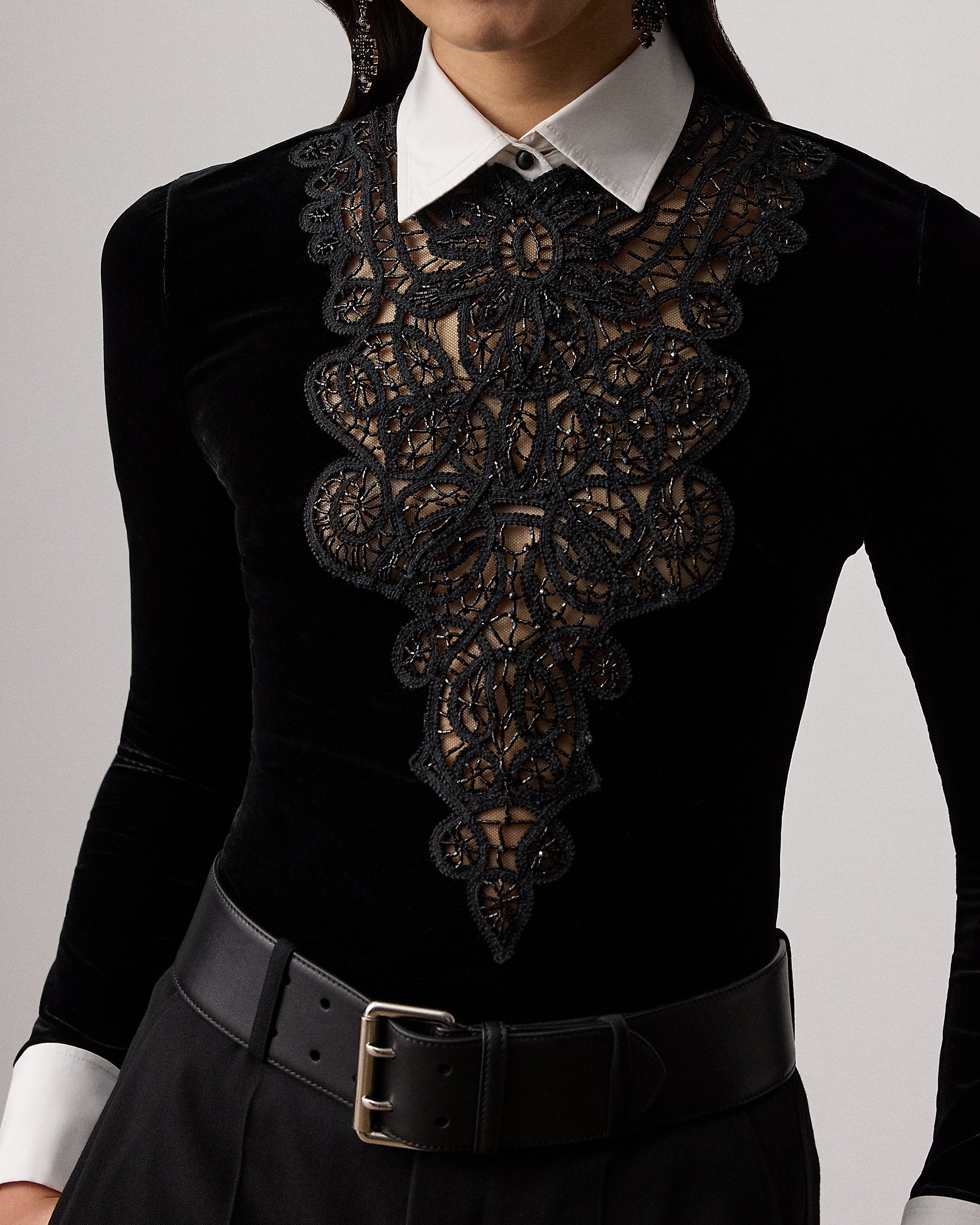 Ralph Lauren Missy Embellished Velvet Shirt