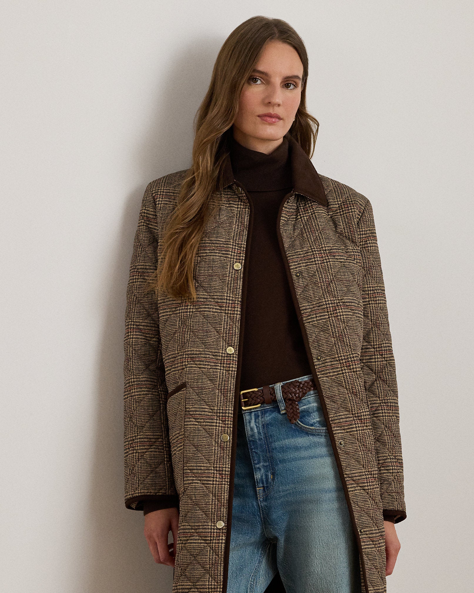 Ralph Lauren Glen Plaid CorduroyTrim Quilted Jacket