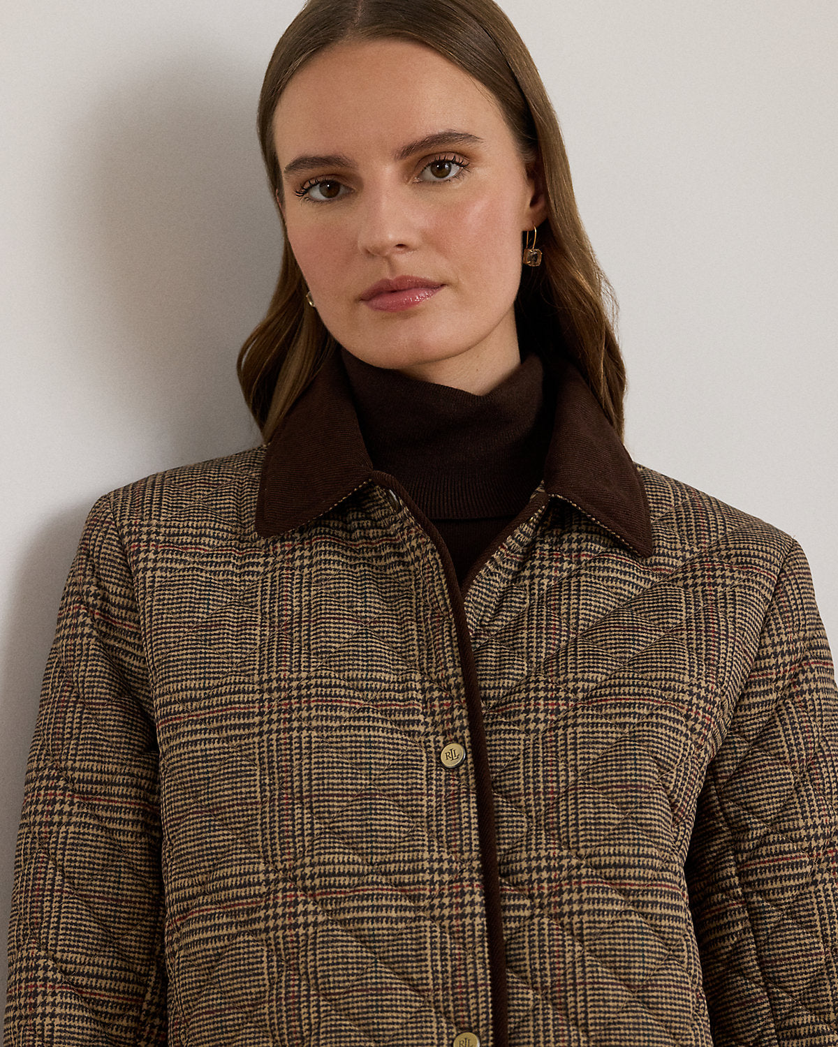 Ralph Lauren Glen Plaid CorduroyTrim Quilted Jacket