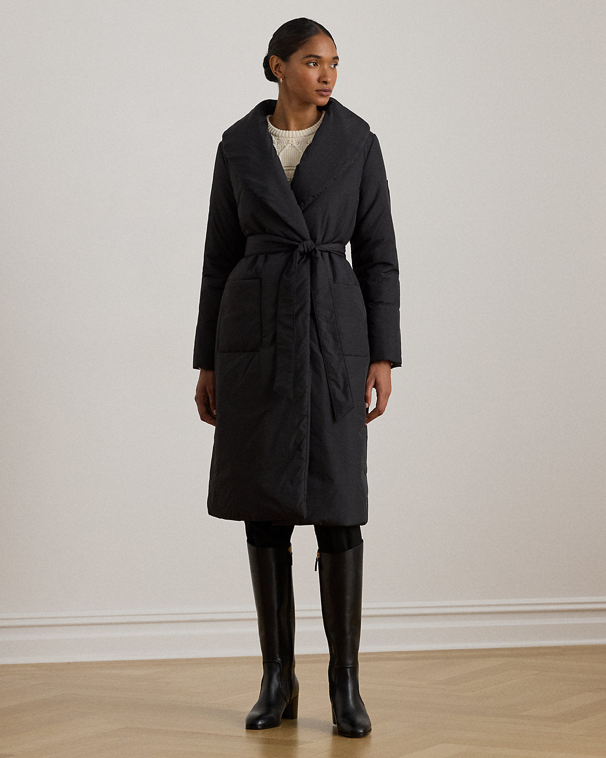 Ralph Lauren Belted OversizeCollar Puffer Wrap Coat