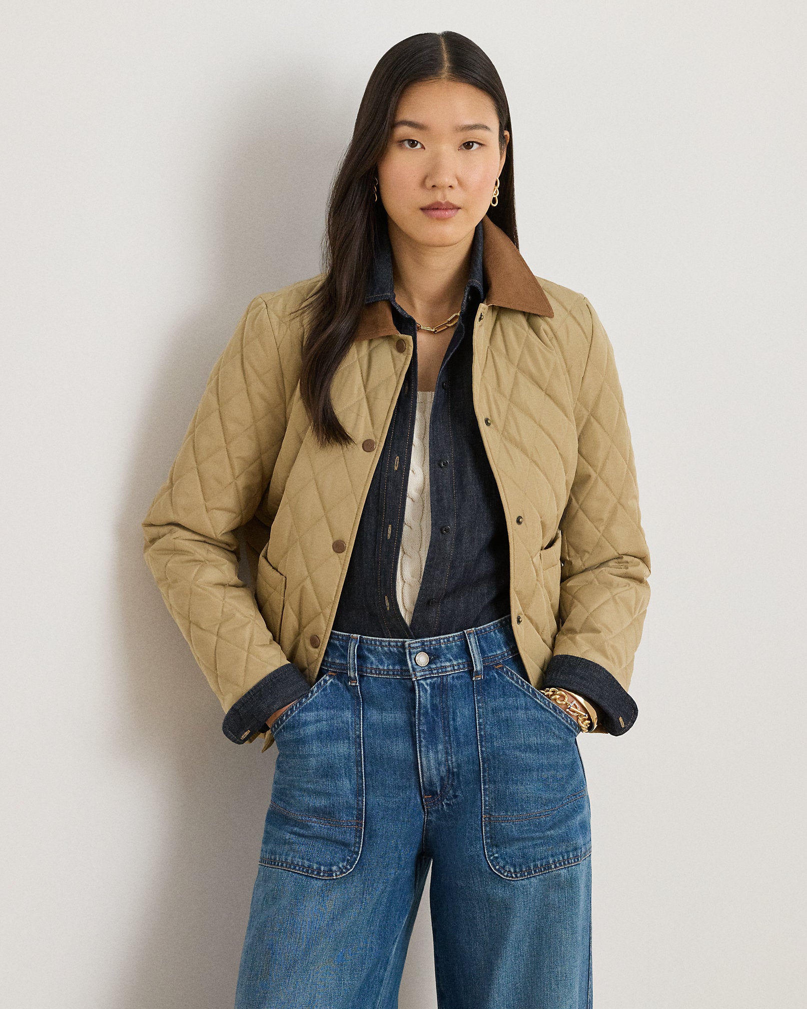 Ralph Lauren TwillTrim DiamondQuilted Barn Jacket