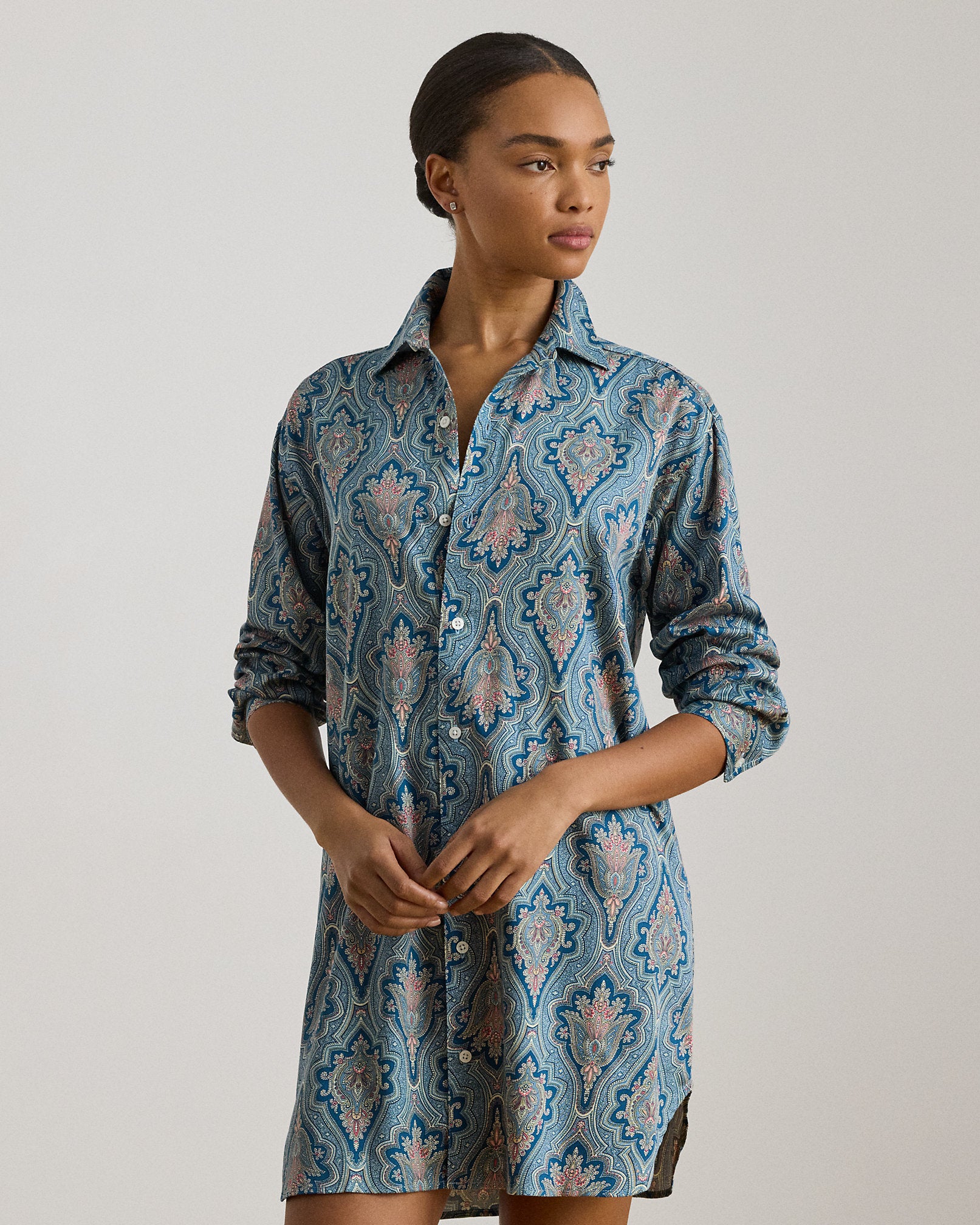 Ralph Lauren Paisley CottonBlendSateen Sleep Shirt