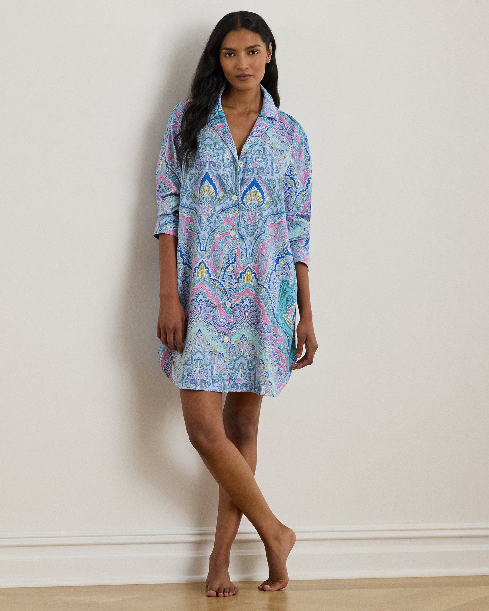 Ralph Lauren Paisley CottonBlend Sateen Sleep Shirt