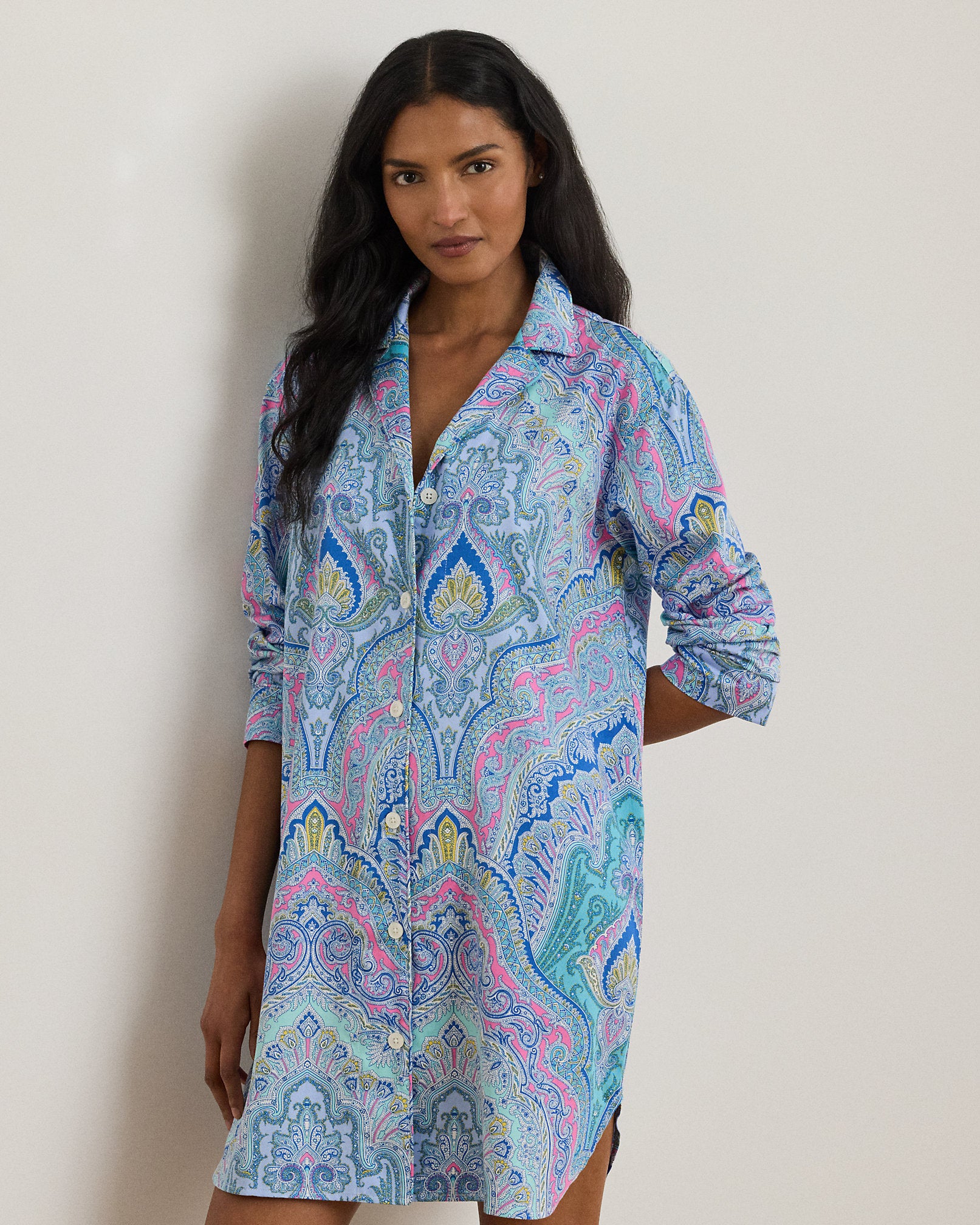 Ralph Lauren Paisley CottonBlend Sateen Sleep Shirt