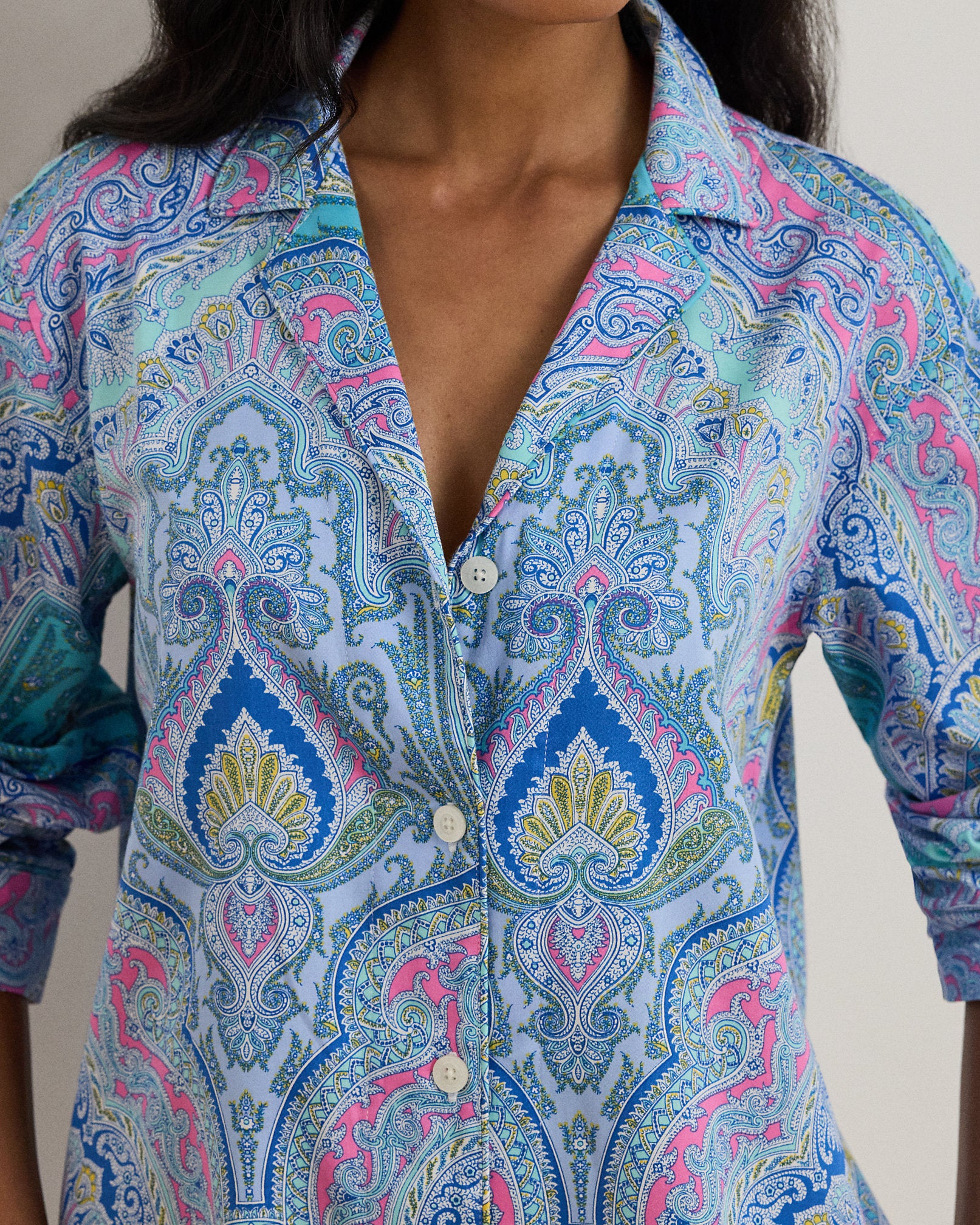 Ralph Lauren Paisley CottonBlend Sateen Sleep Shirt
