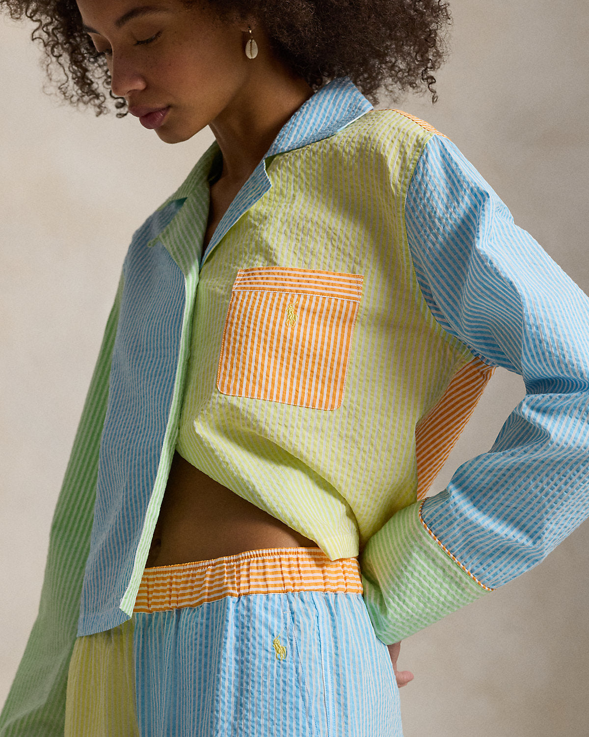 Ralph Lauren ColorBlocked Seersucker Pajama Set