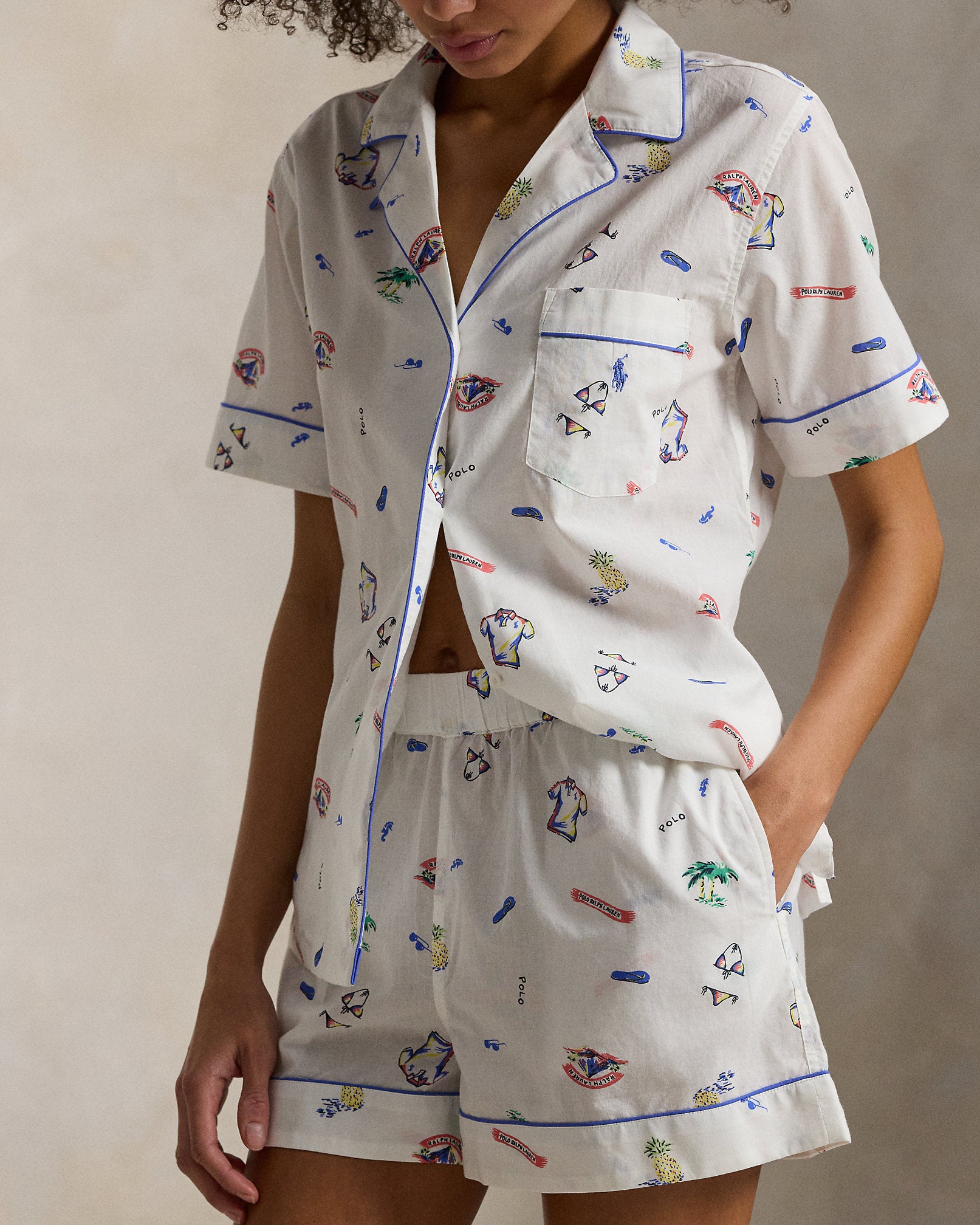 Ralph Lauren Print Cotton Shirt Short Pajama Set