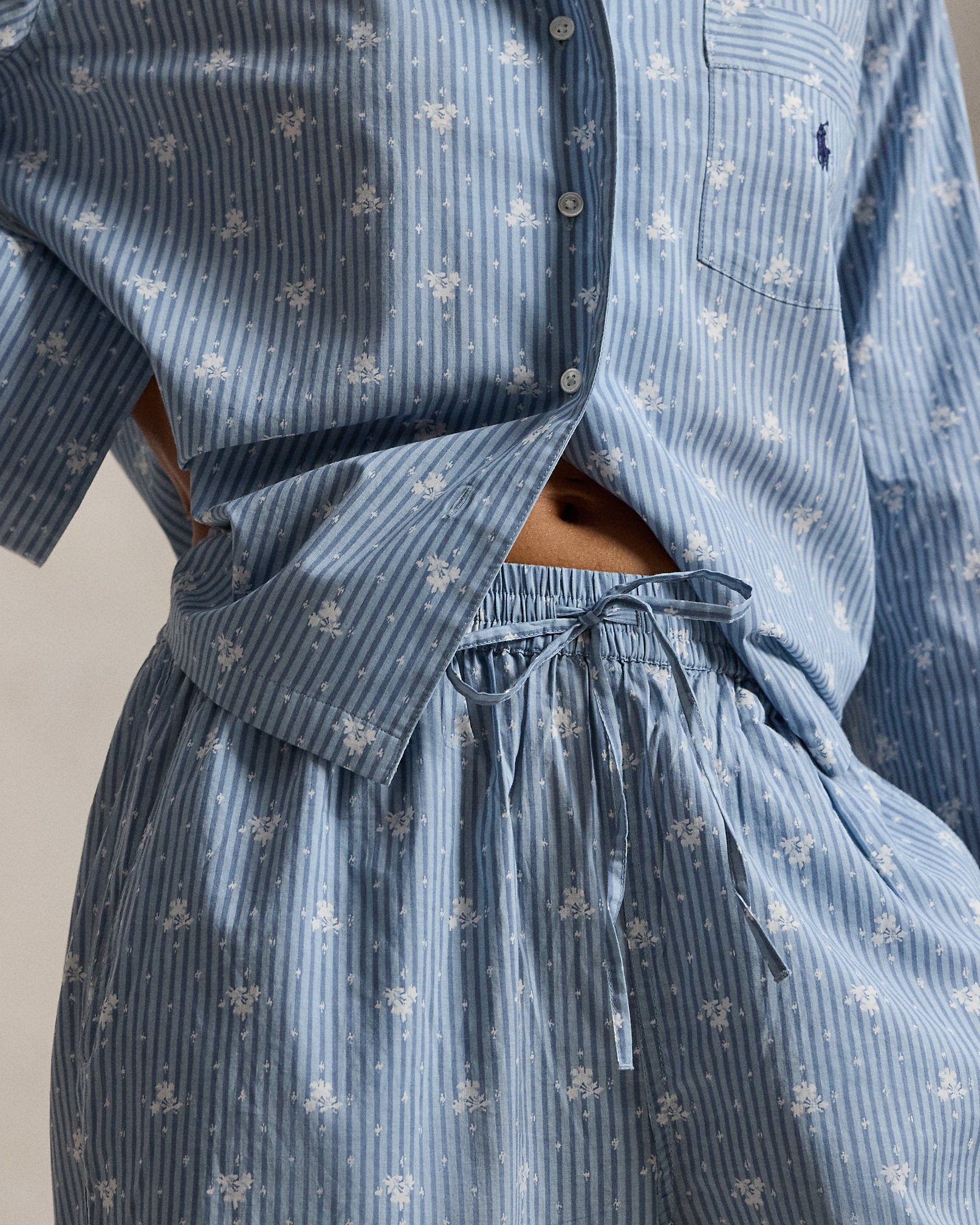 Ralph Lauren FloralStripe Poplin LongSleeve PJ Set