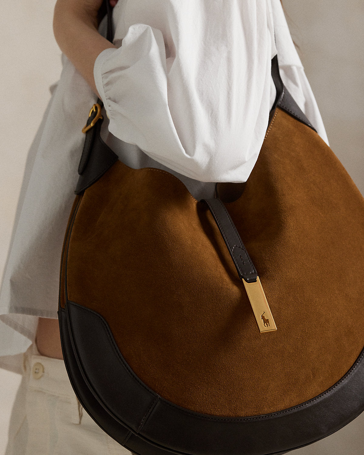 Ralph Lauren Polo ID Suede Large Shoulder Bag