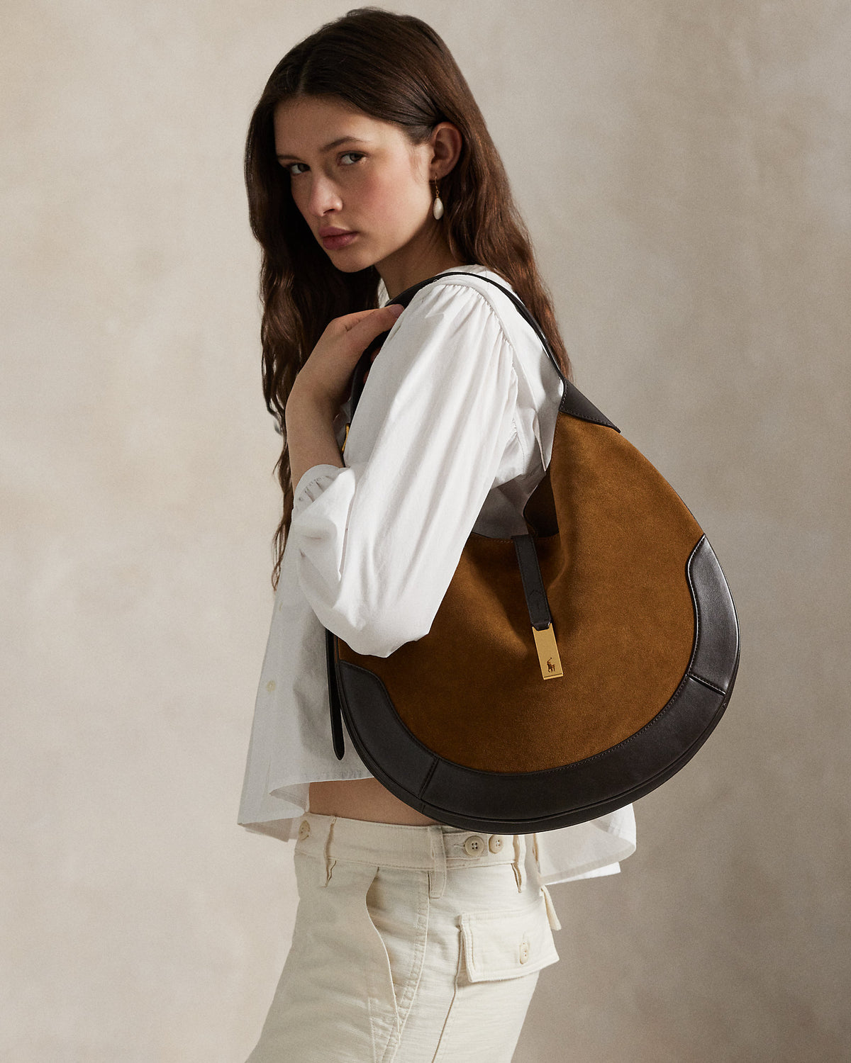 Ralph Lauren Polo ID Suede Large Shoulder Bag