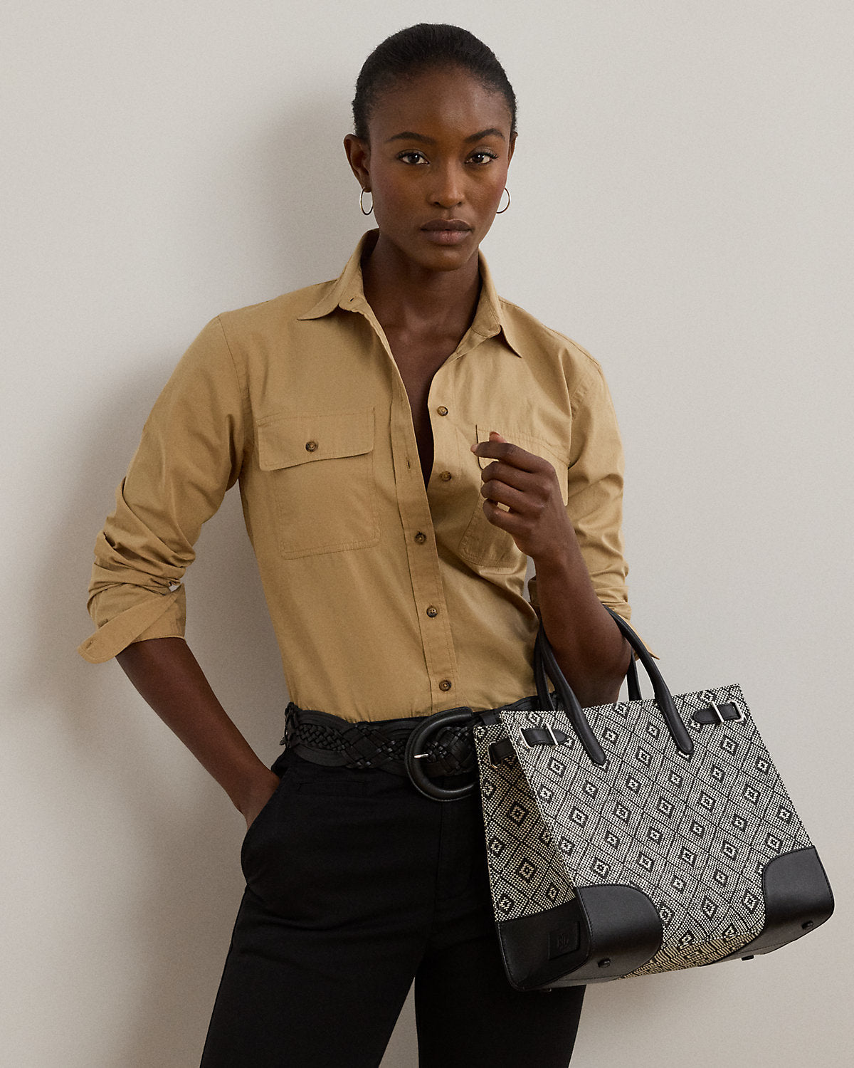 Ralph Lauren Woven Straw Medium Devyn Tote Bag