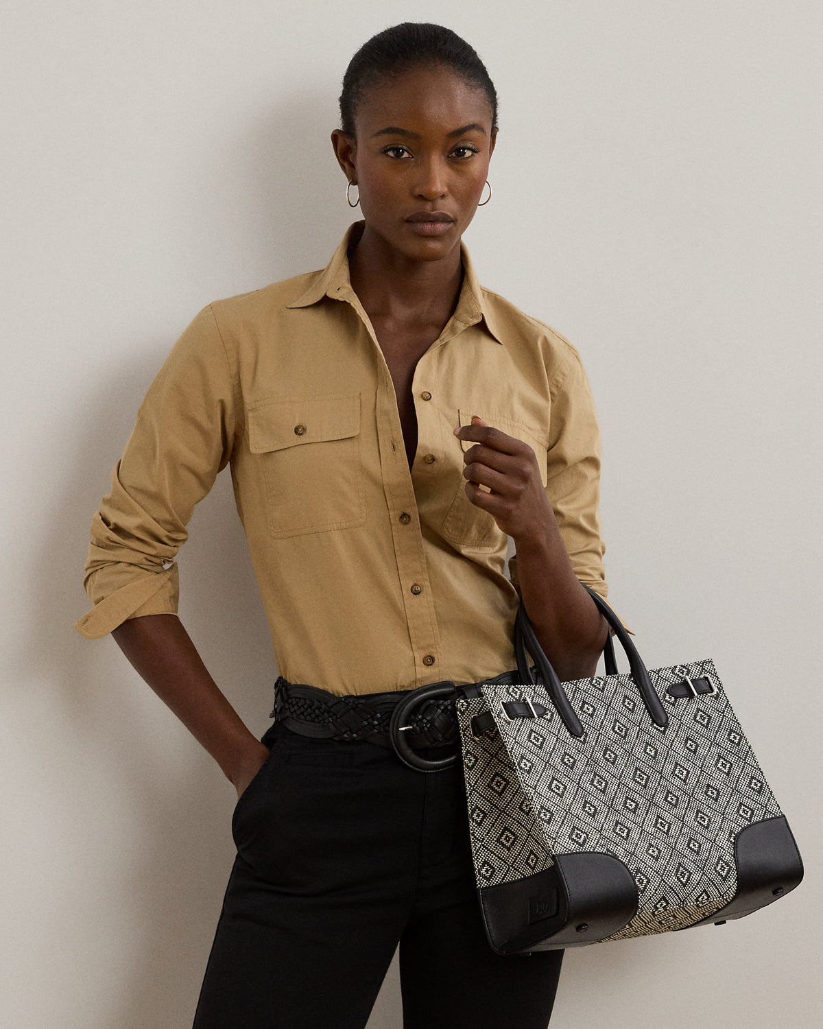 Ralph Lauren Woven Straw Medium Devyn Tote Bag